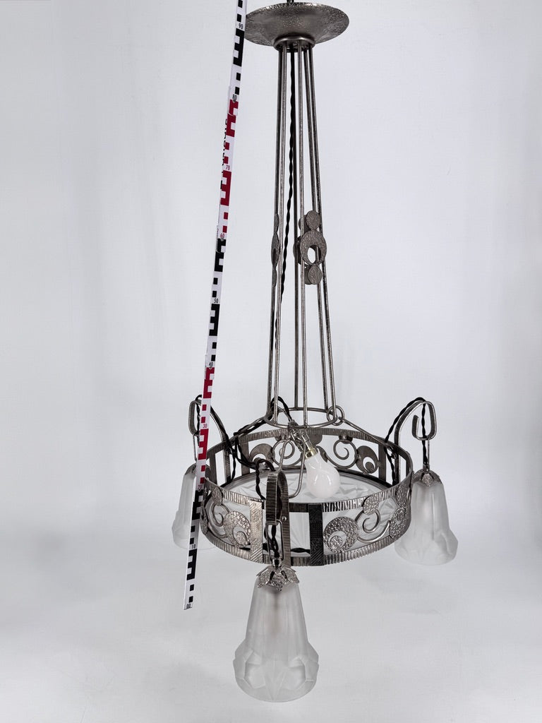 Art Deco Kronleuchter mit Glasglocken von Dégué, Frankreich um 1930