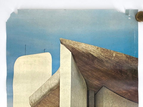 2 Architektur Plakate von der Kapelle-Notre-Dame-du-Haut in Ronchamp, die von Le Corbusier (1887–1965) entworfen wurde