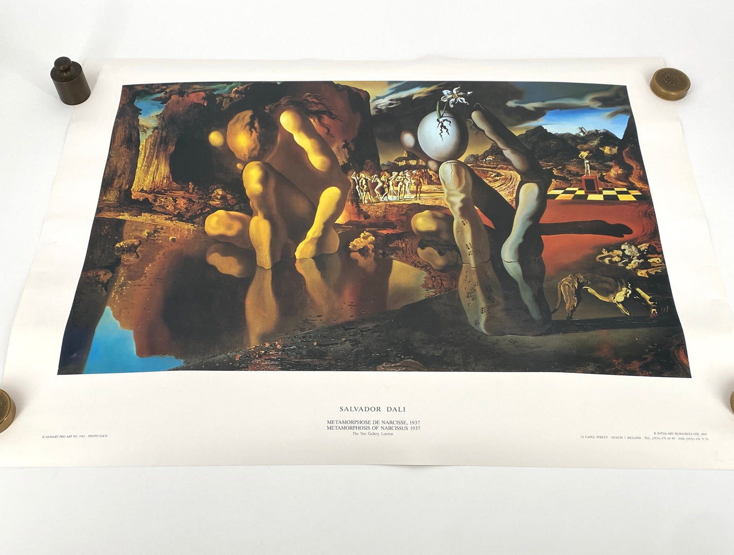 Hochwertiger Offsetdruck des Gemäldes "Metamorphosis of Narcissus", 1937 von Salvador Dali, Tate Gallery London, Großbritannien 1993