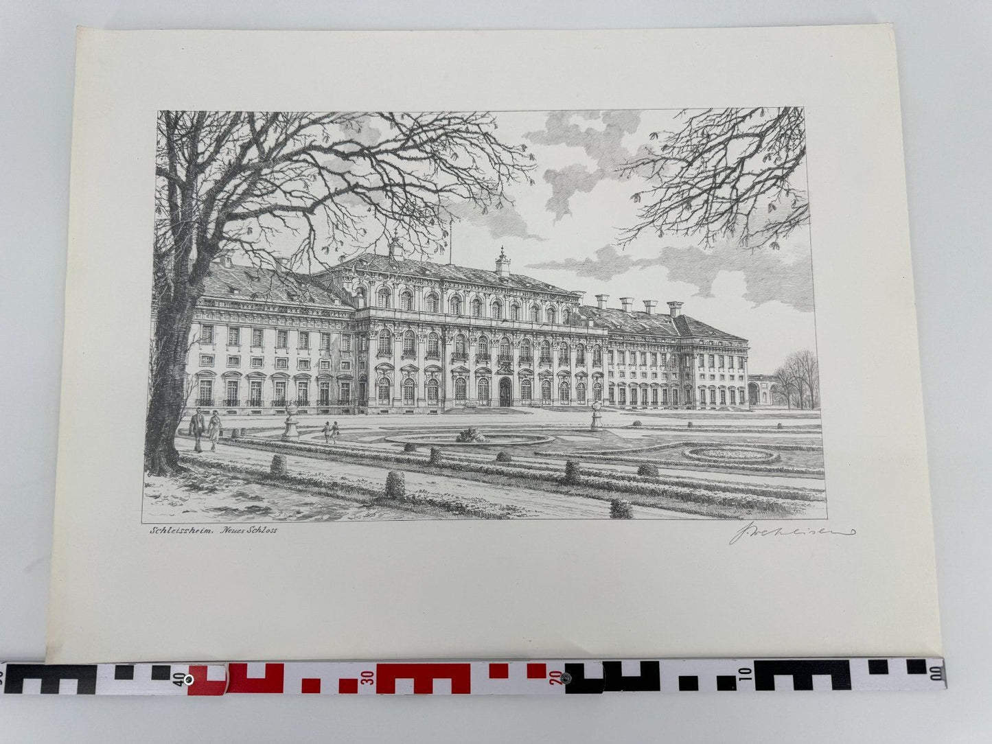 * HEINZ WEHLISCH ZEICHNUNG SCHLEISSHEIM NEUES SCHLOSS ANSICHT SIGNIERT