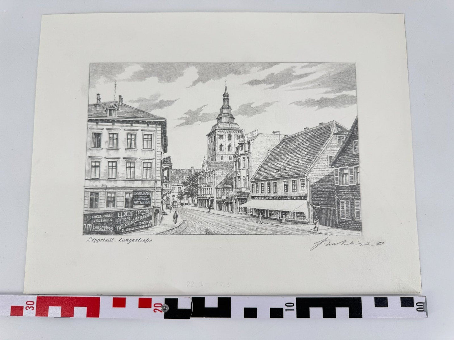 * HEINZ WEHLISCH ZEICHNUNG LIPPSTADT LANGESTRAßE ANSICHT SIGNIERT