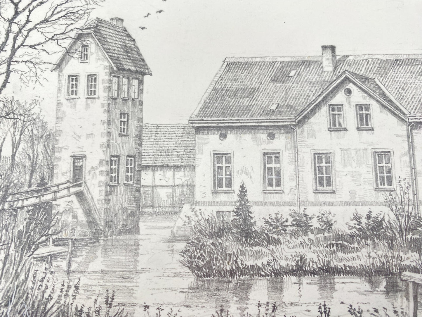 HEINZ WEHLISCH ZEICHNUNG STEINFURT BISPINGHOF ALTES HERRENHAUS HANDSIGNIERT