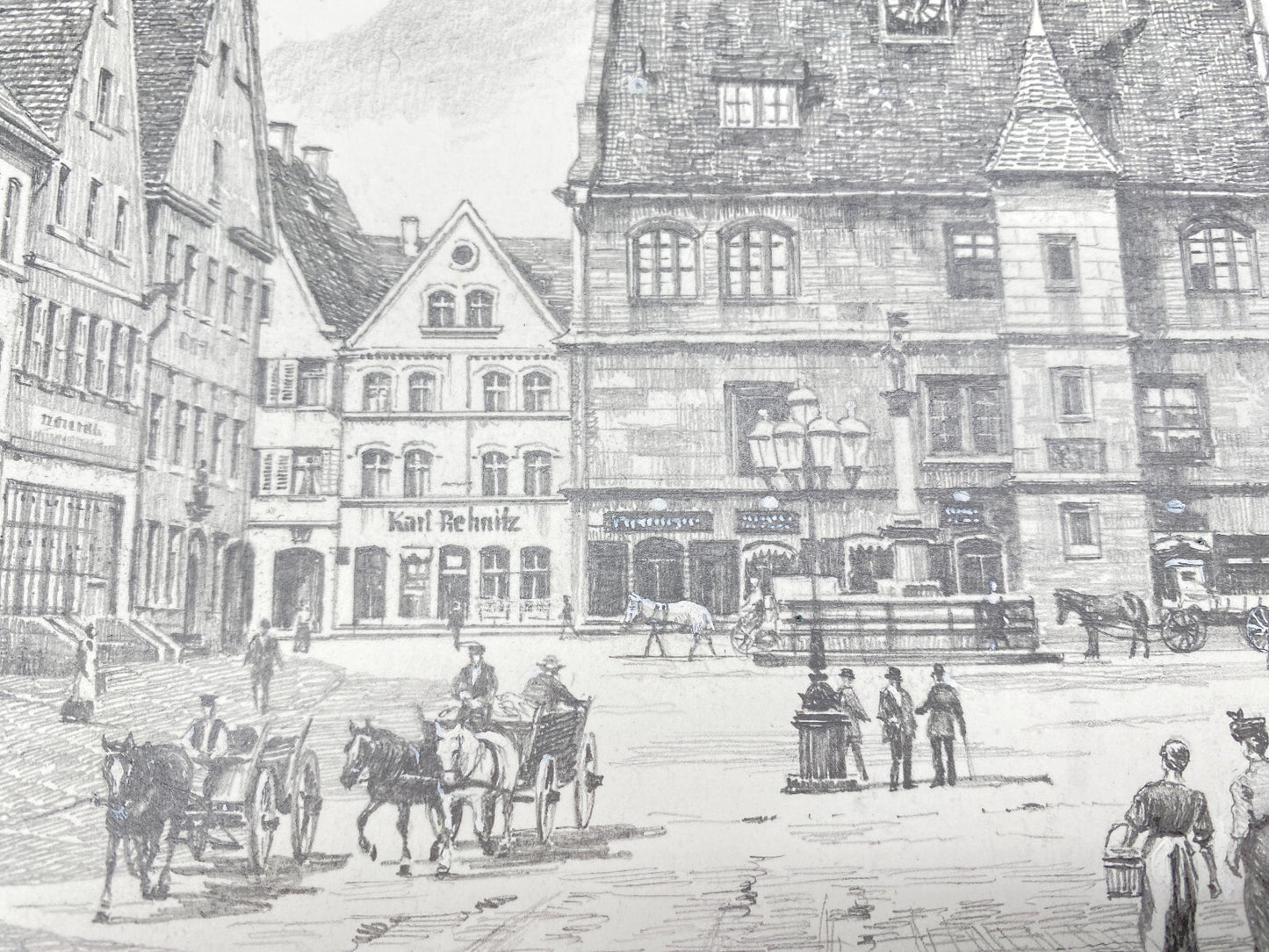 DEUTSCHER KÜNSTLER HEINZ WEHLISCH ZEICHNUNG WEISSENBURG MARKTPLATZ HANDSIGNIERT