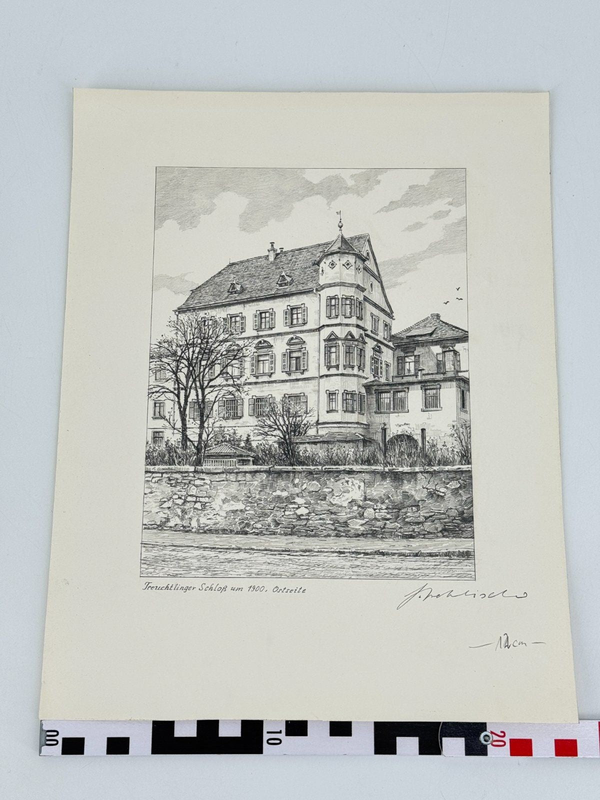 * HEINZ WEHLISCH ZEICHNUNG TREUCHTLINGER SCHLOß ANSICHT 1900 SIGNIERT