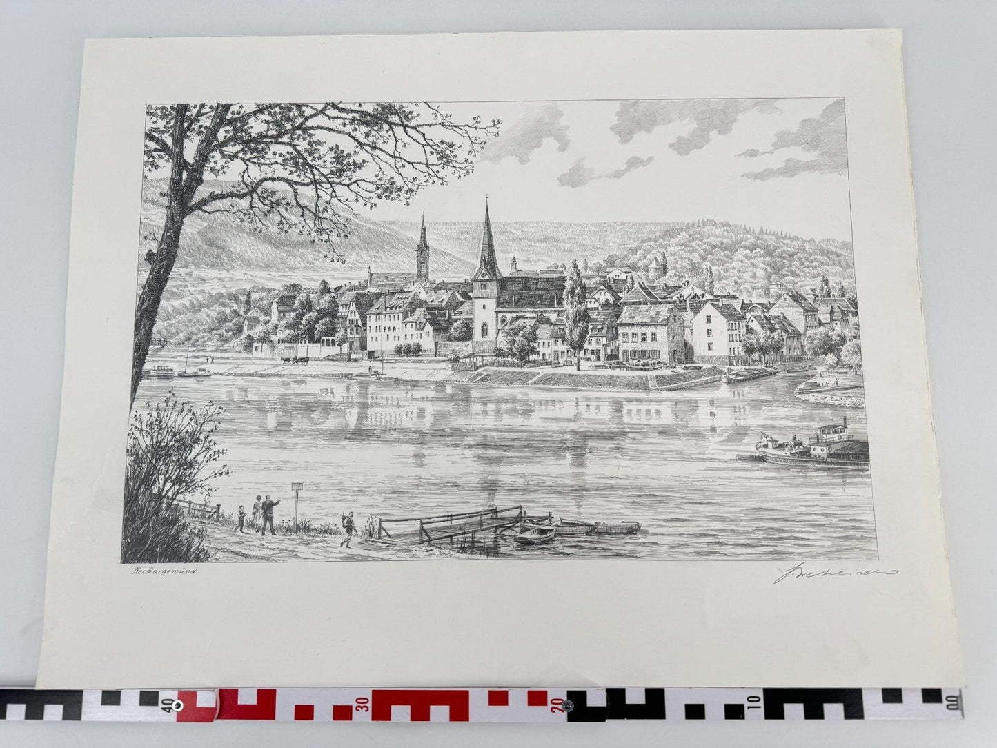 * HEINZ WEHLISCH ZEICHNUNG NECKARGEMÜND SIGNIERT