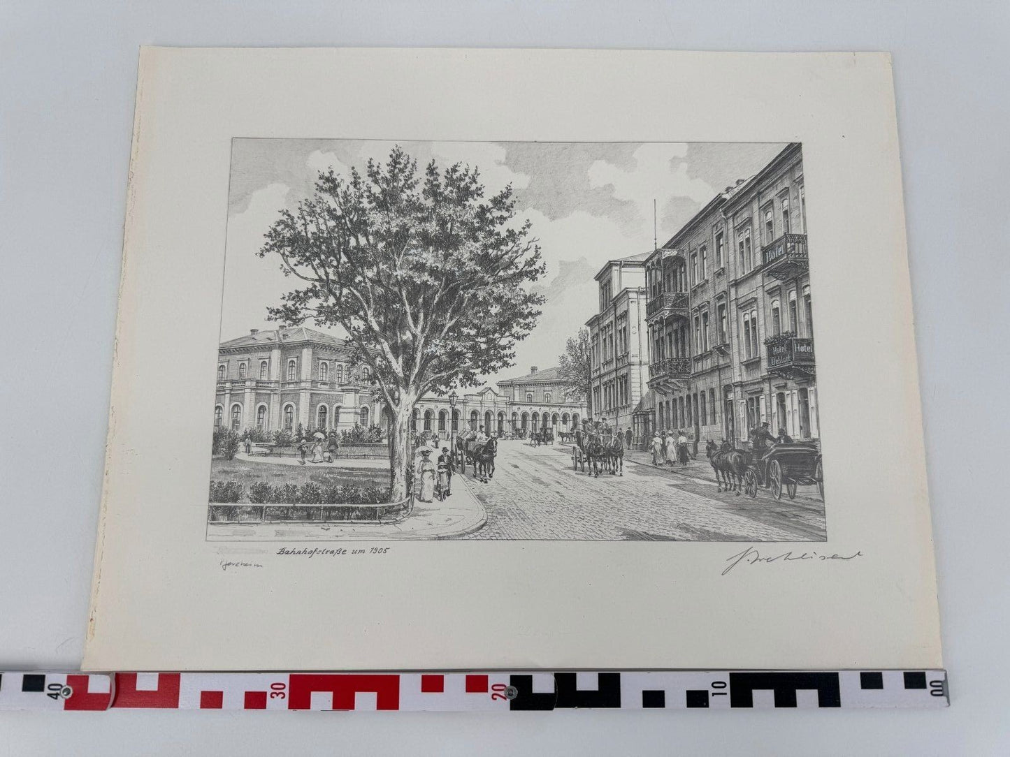 * HEINZ WEHLISCH ZEICHNUNG PFORZHEIM BAHNHOFSTRAßE 1905 ANSICHT SIGNIERT