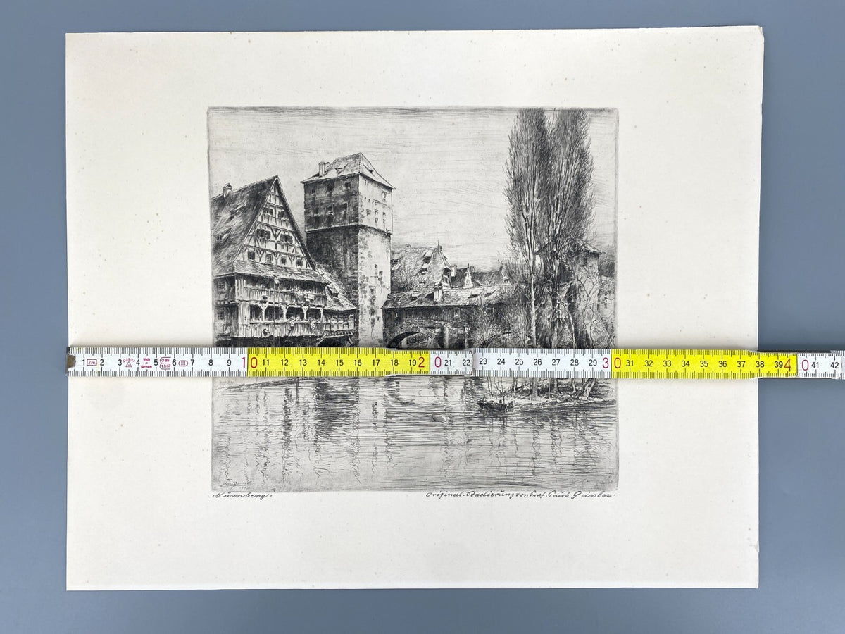 *RADIERUNG PAUL GEISSLER STADTANSICHT NÜRNBERG HENKERBRÜCKE 1920 SIGNIERT VINTAG