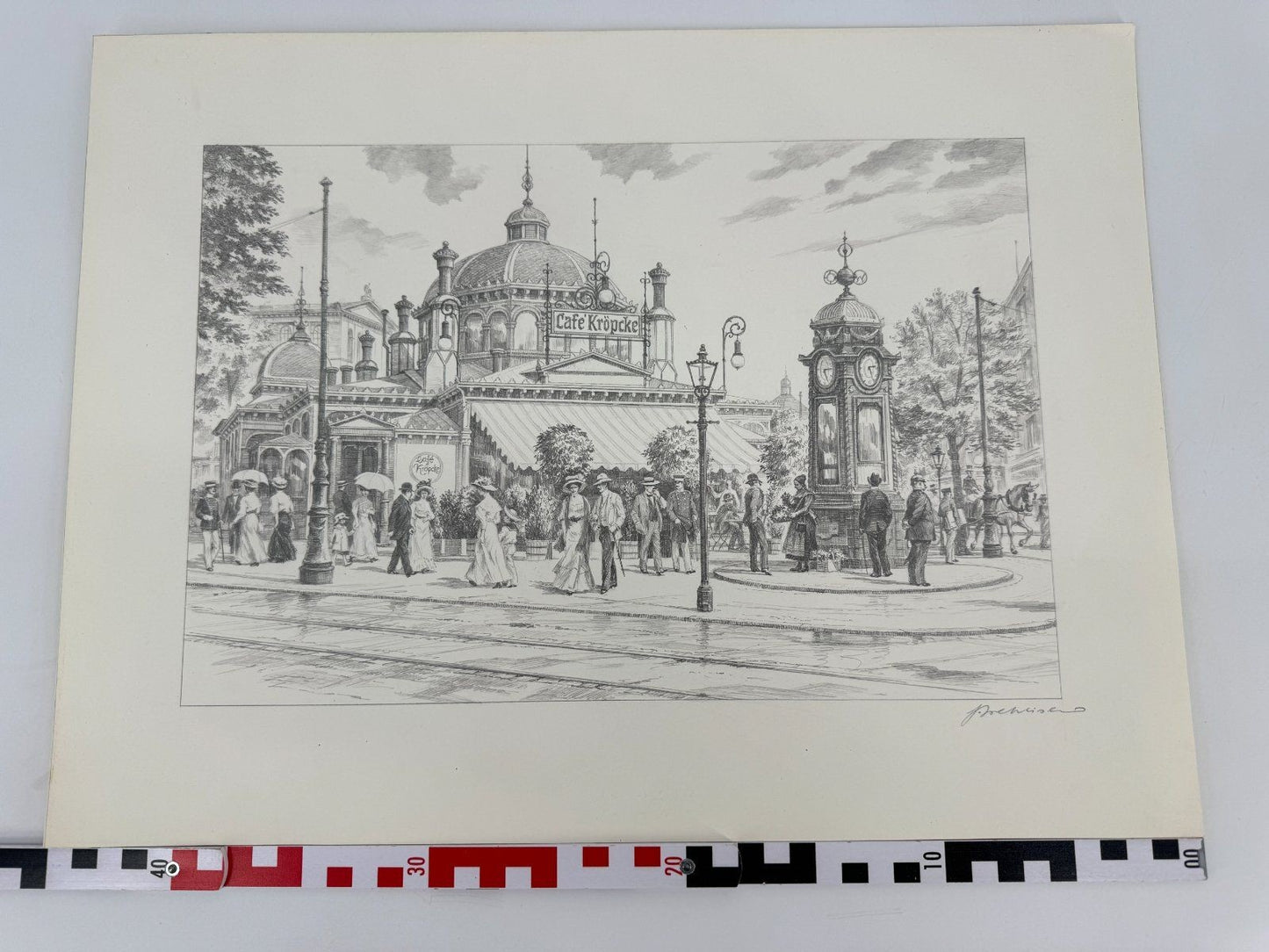* HEINZ WEHLISCH ZEICHNUNG CAFÉ KRÖPCKE HANNOVER 1885 ANSICHT SIG
