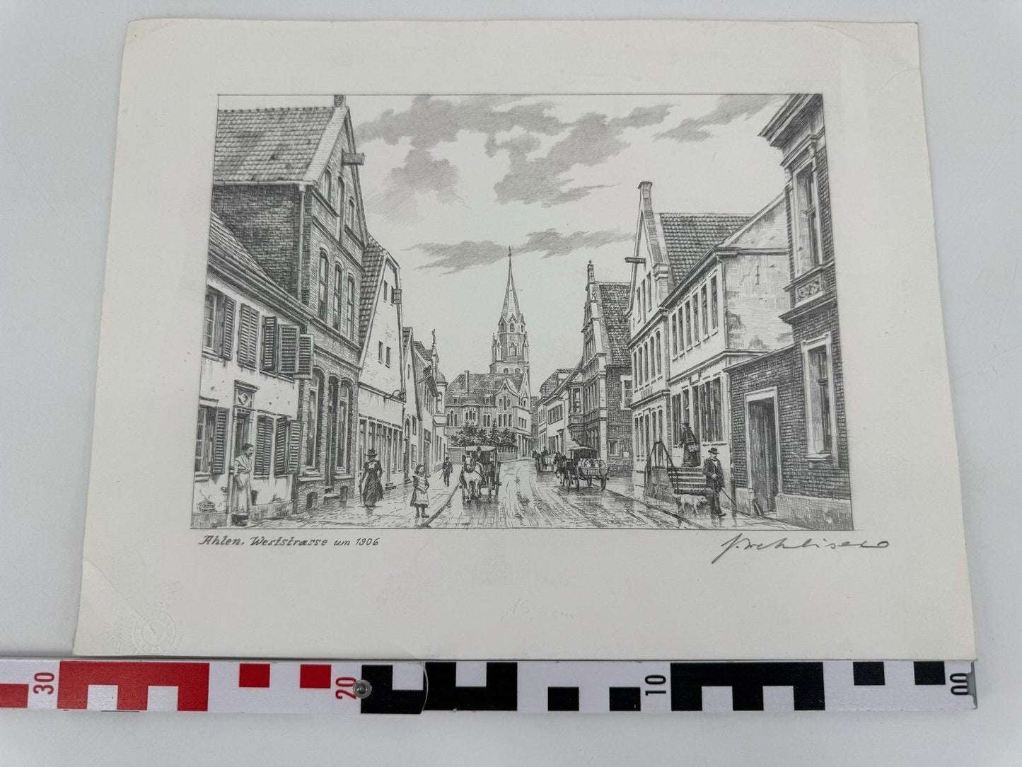 * HEINZ WEHLISCH ZEICHNUNG AHLEN WESTSTRAßE UM 1906 ANSICHT SIGNIERT