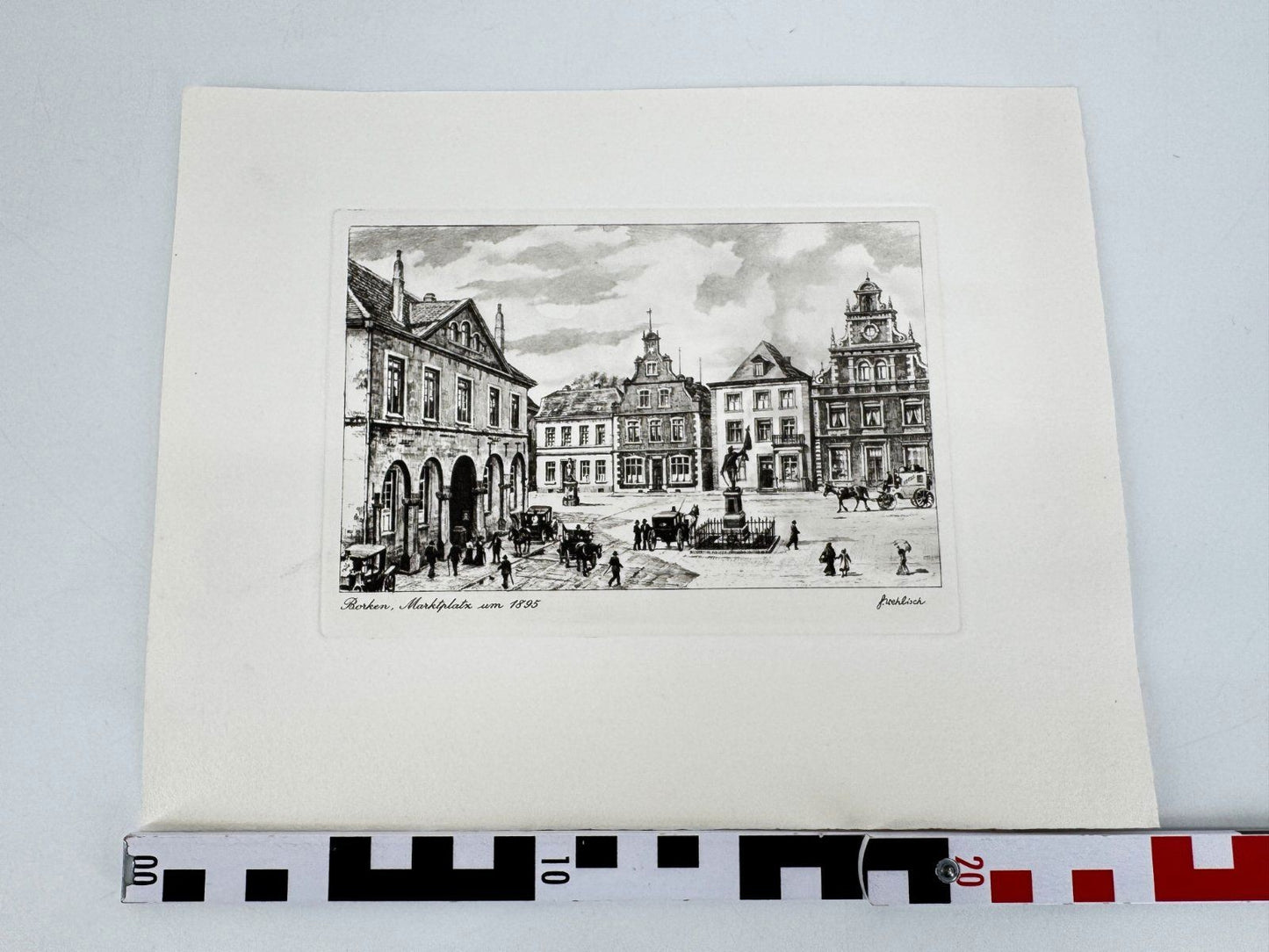 * HEINZ WEHLISCH RADIERUNG BORKEN MARKTPLATZ UM 1895 ANSICHT