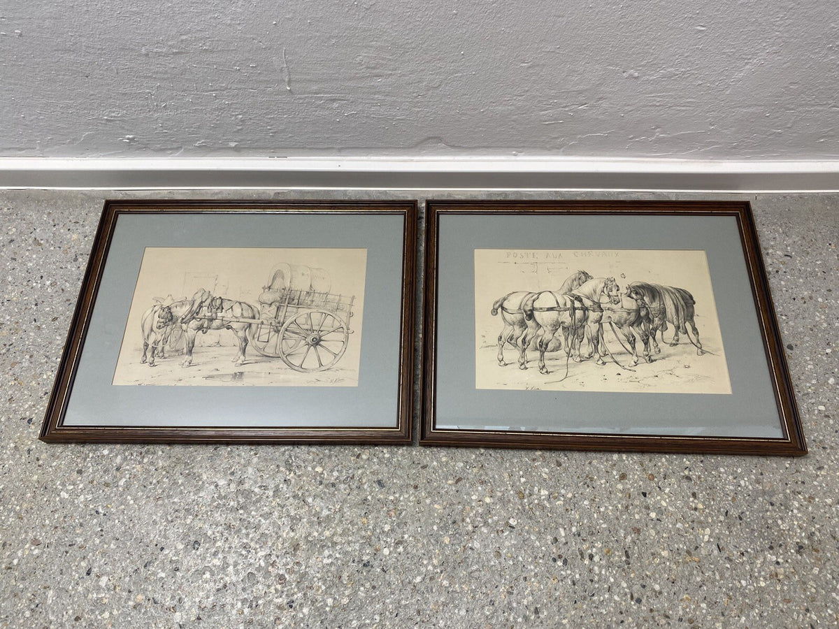* 2 x VICTOR ADAM 19 JHDT LITHOGRAPHIE POSTE AUX CHEVAUX PFERDE WAGEN TRANSPORT