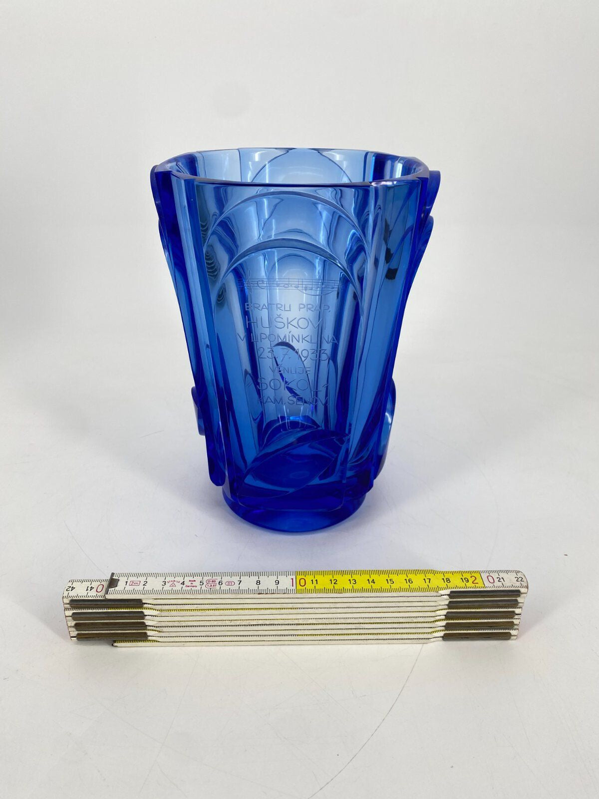 * VASE KRISTALLGLAS ART DECO TSCHECHIEN SOKOL GLAS BLAU