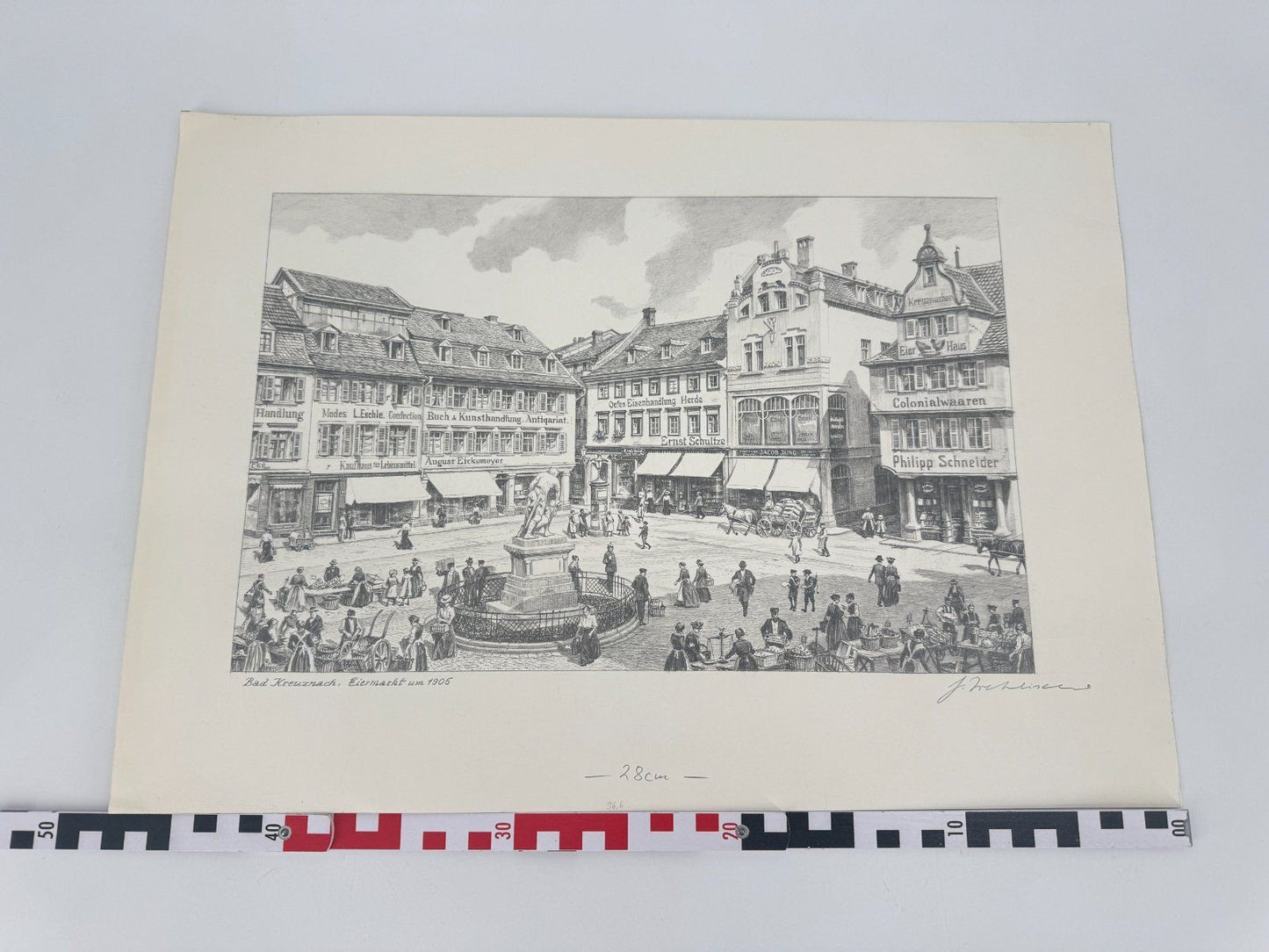 * HEINZ WEHLISCH ZEICHNUNG BAD KREUZNACH EIERMARKT ANSICHT UM 190