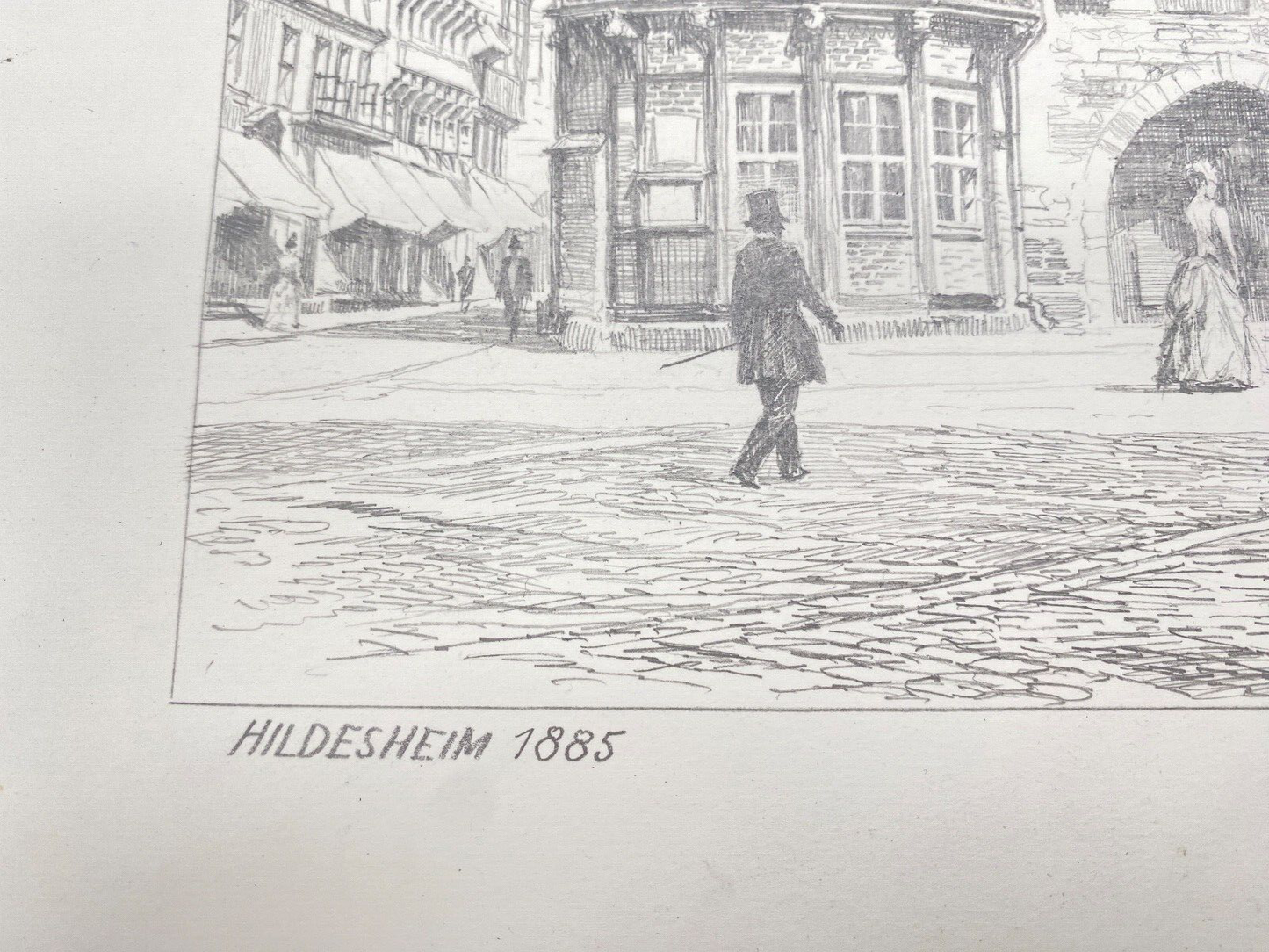 HEINZ WEHLISCH ZEICHNUNG ANSICHT HILDESHEIM 1885 HANDSIGNIERT