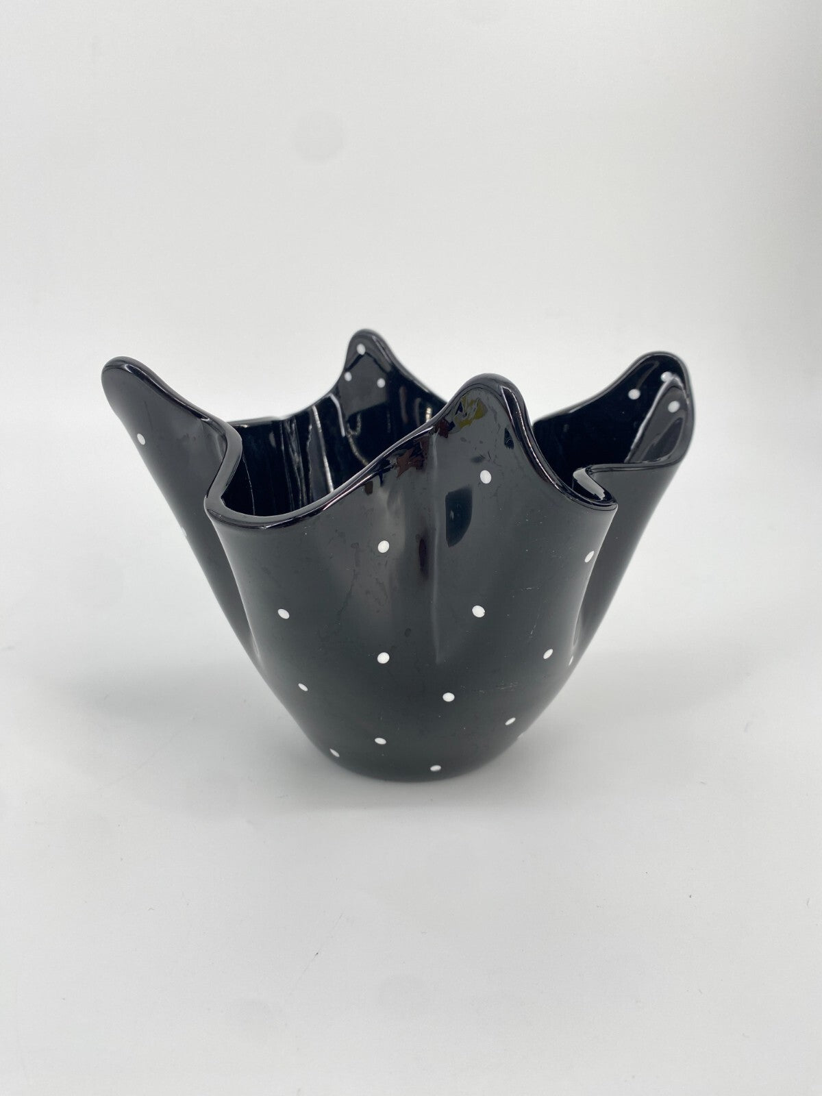 * BAGLEY POLKA DOT FAZZOLETTO VASE SCHWARZ WEIßE PUNKTE VINTAGE ENGLAND