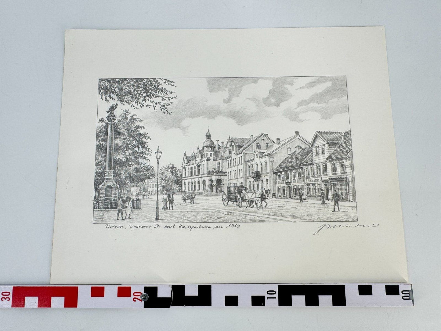 * HEINZ WEHLISCH ZEICHNUNG UELZEN VEERßER STR 1910 ANSICHT SIGNIERT