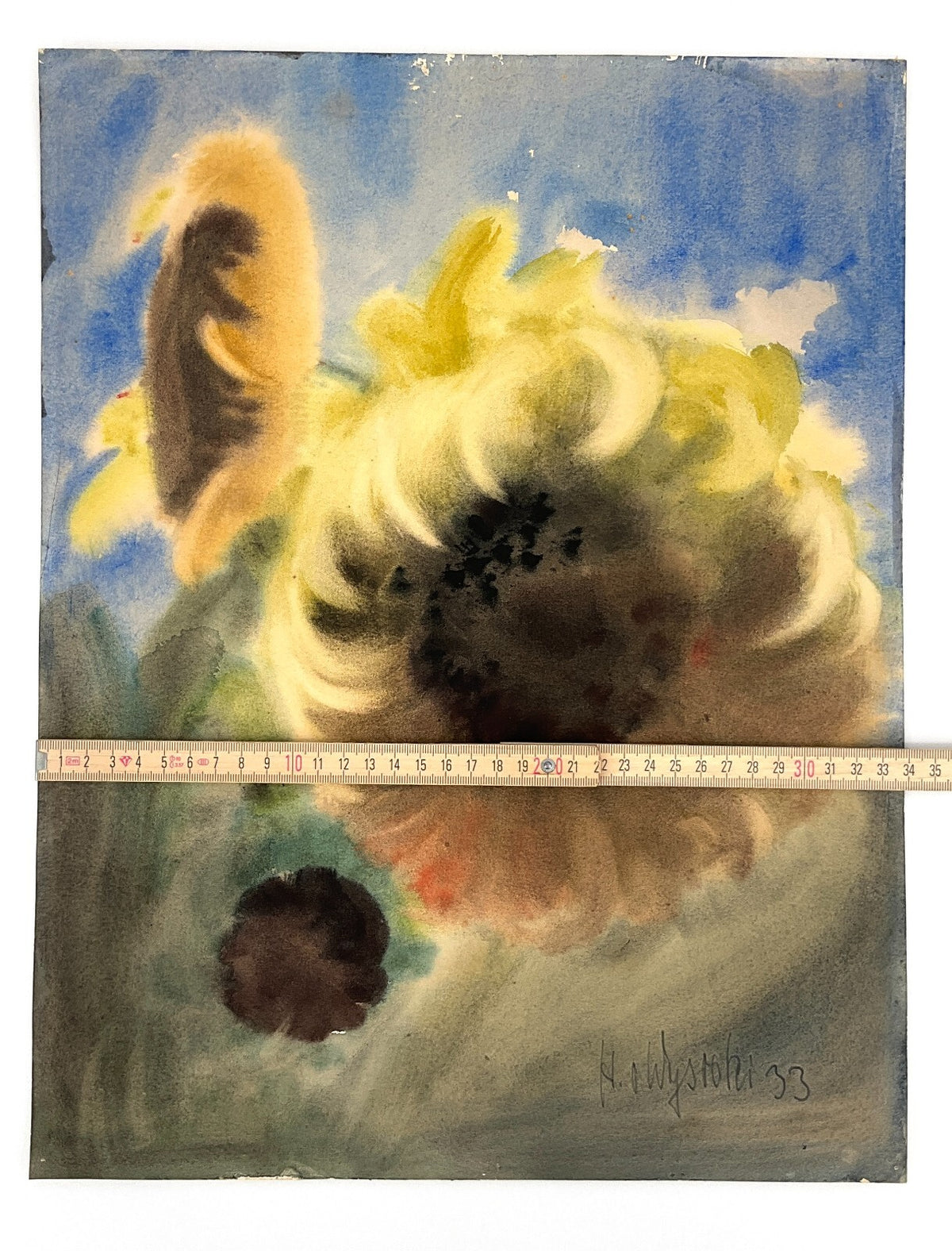 *GEMÄLDE AQUARELL SONNENBLUMEN STILLEBEN 1933 POLNISCH SIGNIERT UNIKAT EXPRESSIO