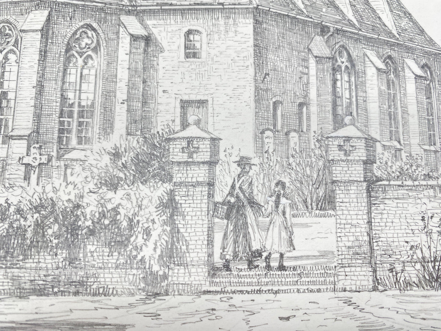 DEUTSCHER KÜNSTLER HEINZ WEHLISCH ZEICHNUNG BAESWEILER KIRCHE SIGNIERT