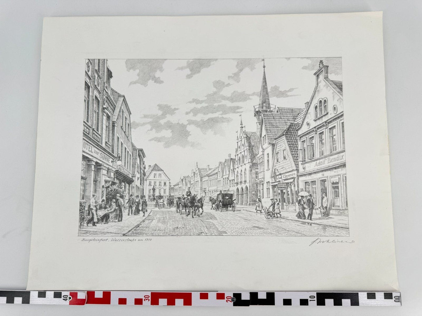 * HEINZ WEHLISCH ZEICHNUNG BURGSTEINFURT WASSERSTRAßE SIGNIERT