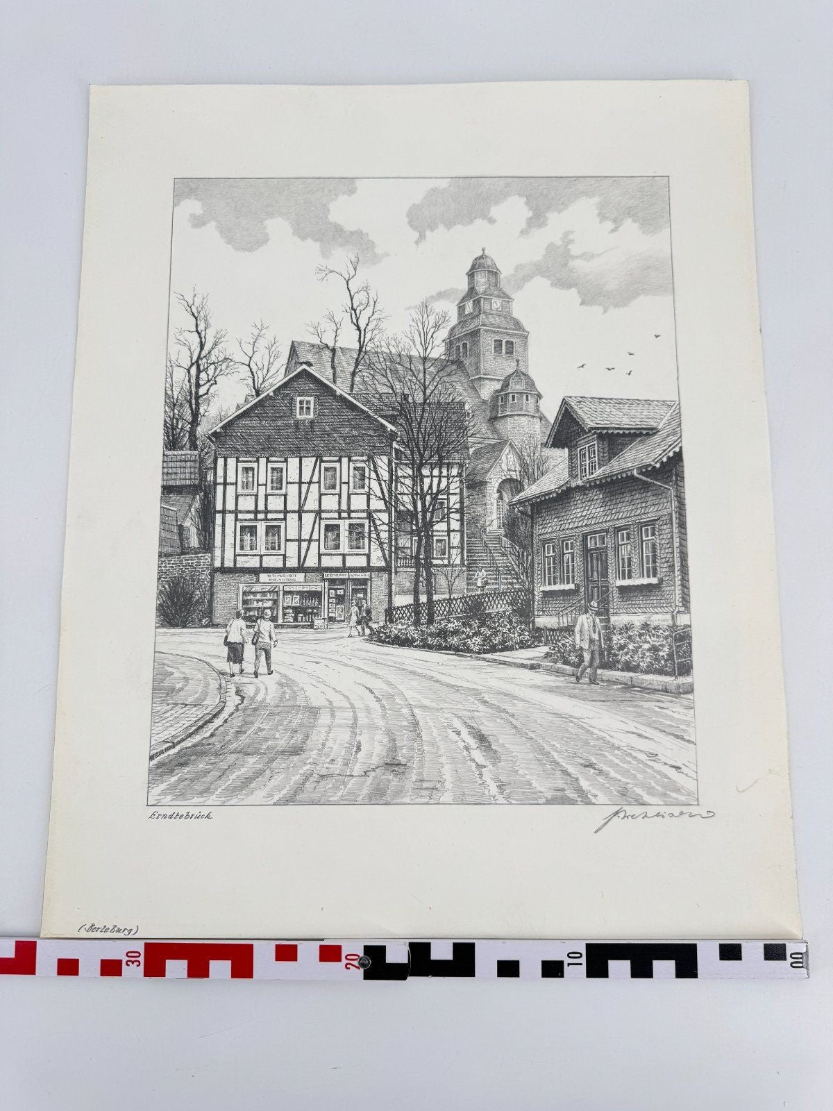 * HEINZ WEHLISCH ZEICHNUNG ERNDTEBRÜCK BERLEBURG ANSICHT SIGNIERT