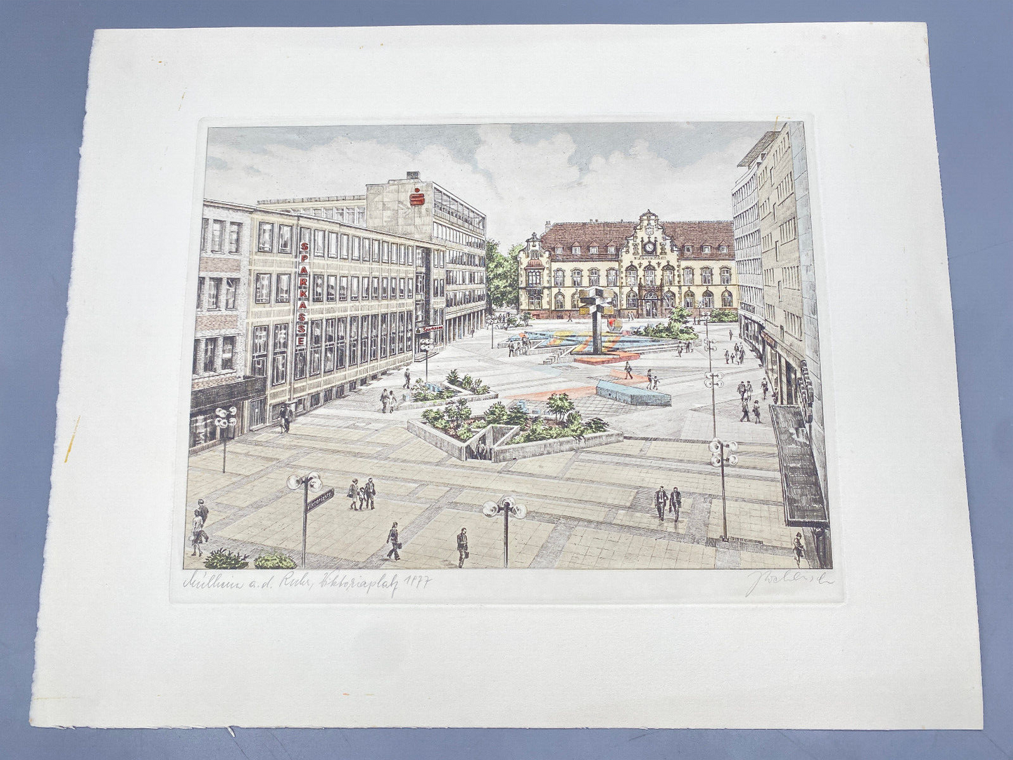 HEINZ WEHLISCH RADIERUNG MÜHLHEIM A.D. RUHR COLORIERT ORIGINAL HANDSIGNIERT