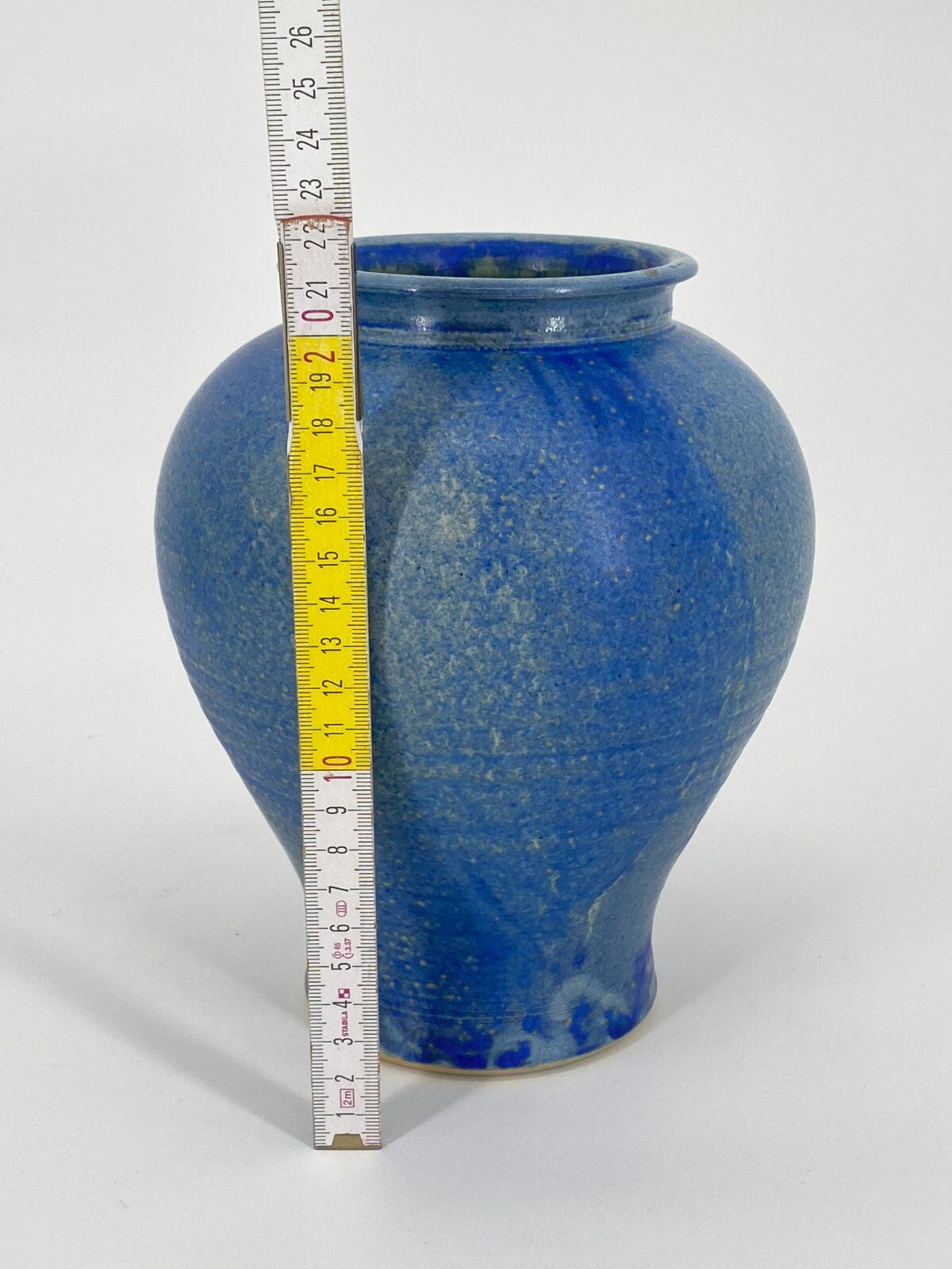 * STUDIOKERAMIK VASE BLAU LAUFGLASUR AQUARELL VINTAGE 21CM