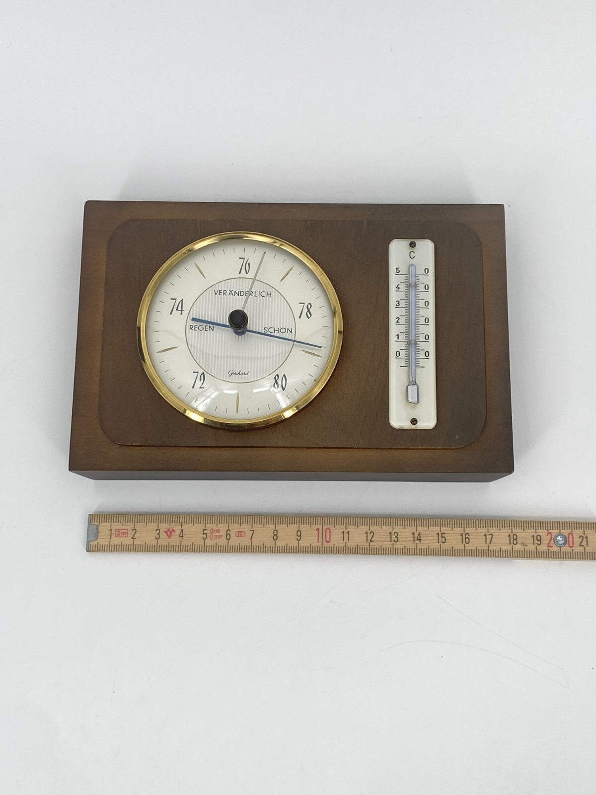 * WETTERSTATION 3827 GISCHARD BAROMETER THERMOMETER HOLZ VINTAGE