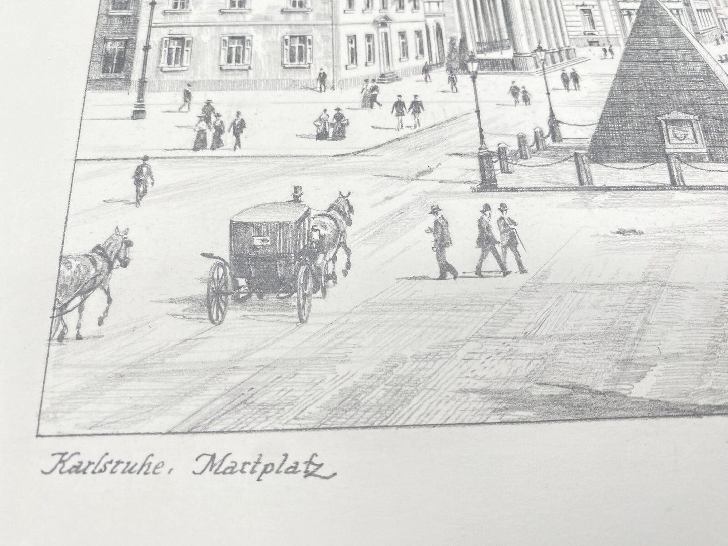HEINZ WEHLISCH DEUTSCHER KÜNSTLER ZEICHNUNG MARKTPLATZ KARLSRUHE HANDSIGNIERT