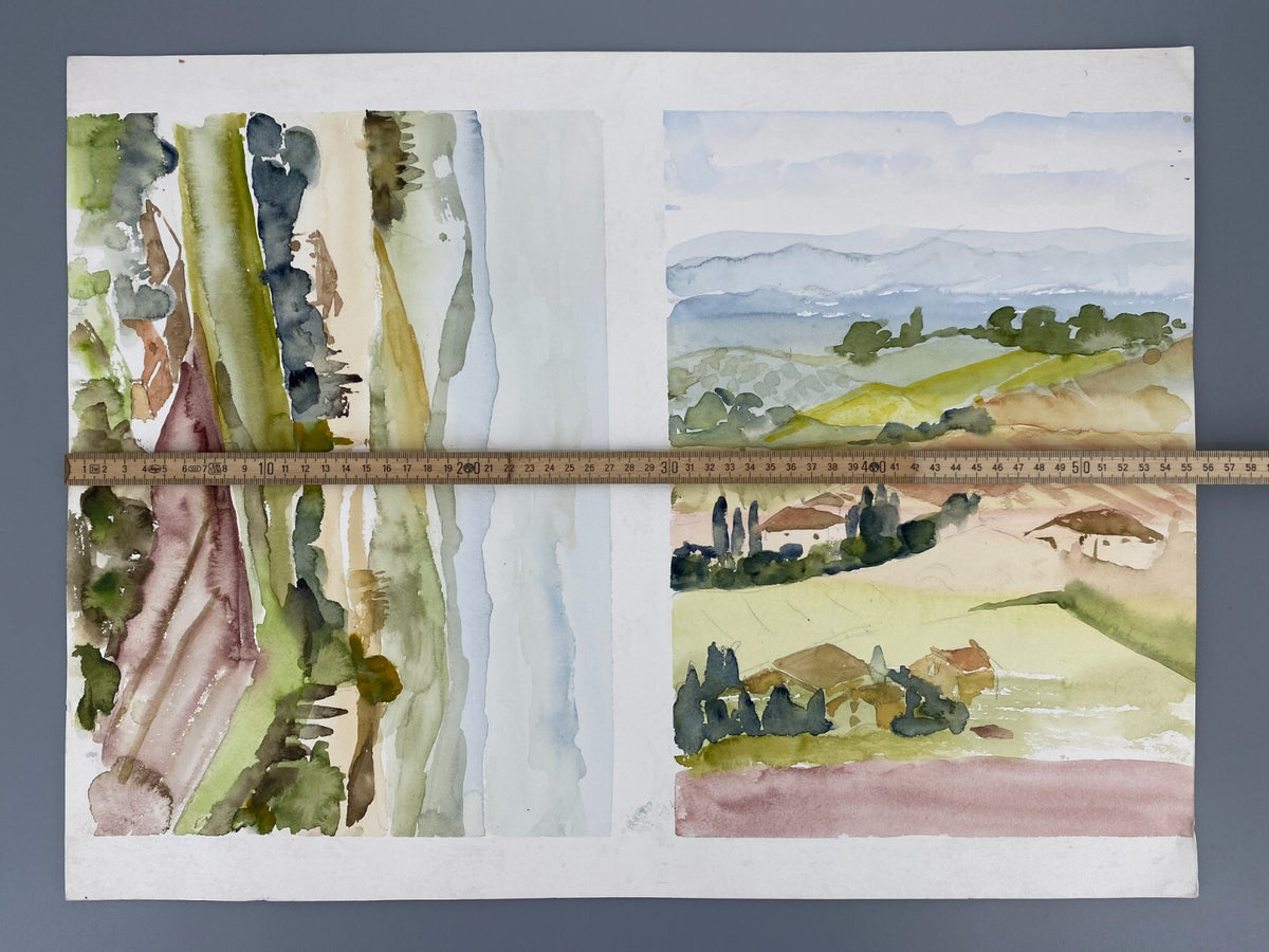 *AQUARELLGEMÄLDE ITALIEN LANDSCHAFT MEDITERRAN VILLEN SIGRID HANNSE UNIKAT 90ER