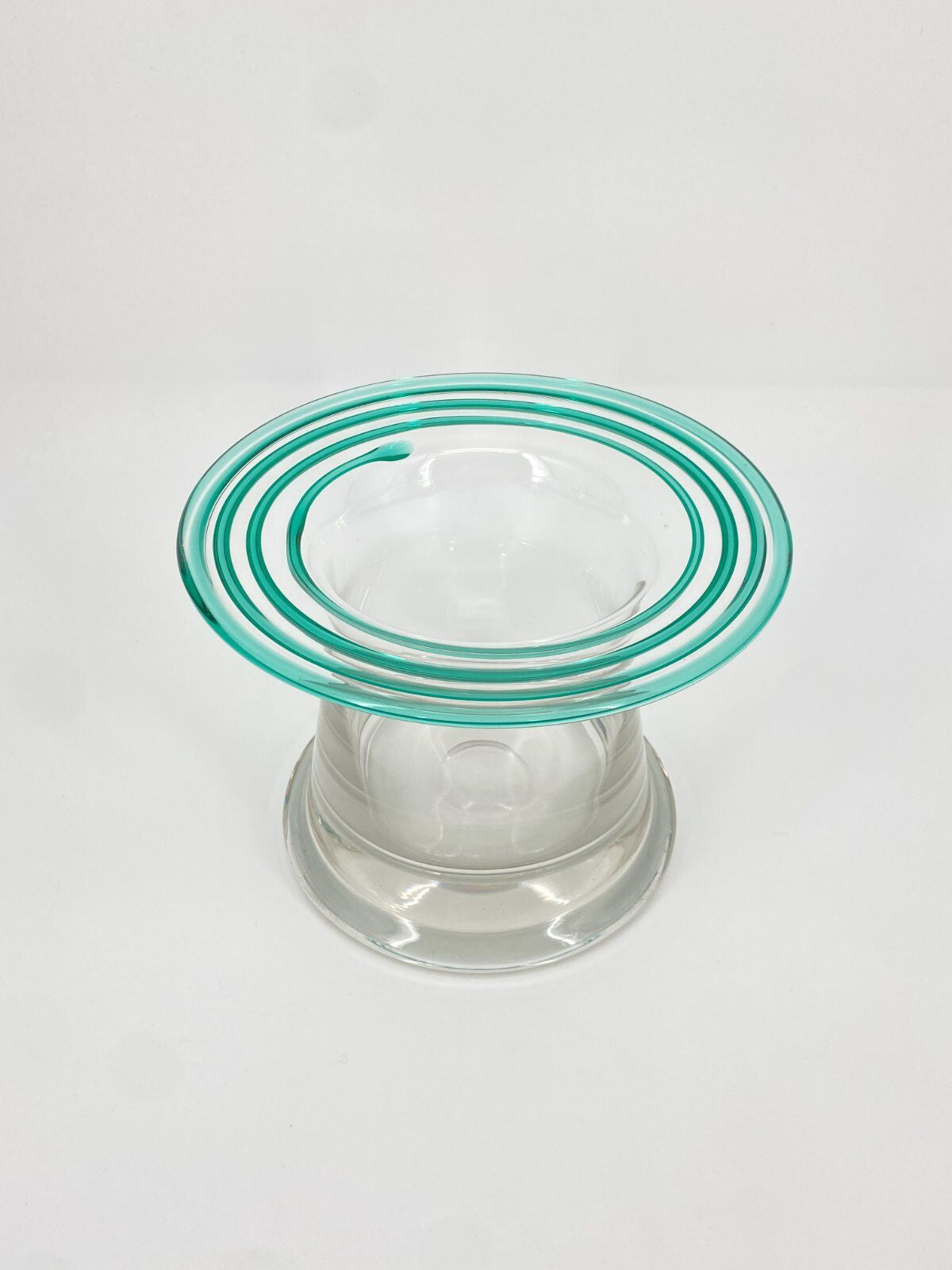 * SEKTKÜHLER VASE SCHALE GLAS HANDGEMACHT SPIRALE TÜRKIS ZYLINDER VINTAGE MUND