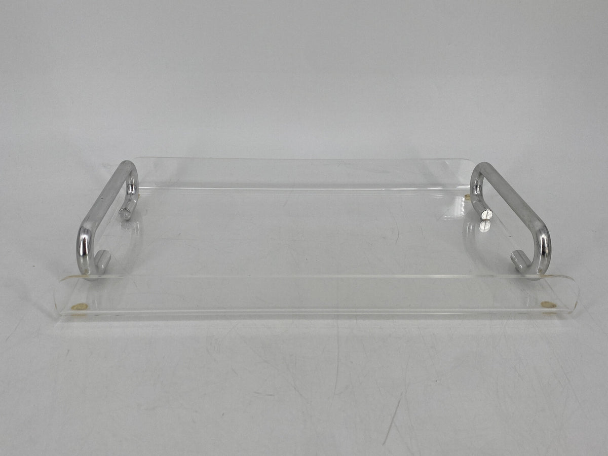 * VINTAGE ACRYLGLAS PLEXI TABLETT SERVIERTABLETT CHROMGRIFFE 70er ABAGE