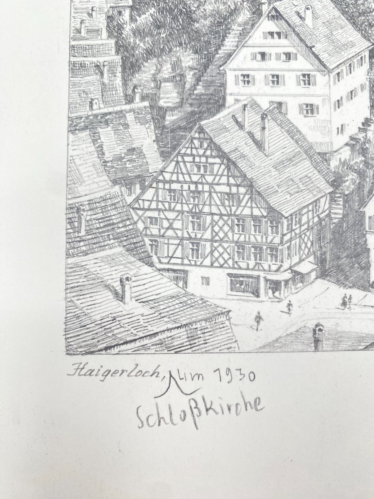 DEUTSCHER KÜNSTLER HEINZ WEHLISCH ZEICHNUNG HAIGERLOCH SCHLOSSKIRCHE SIGNIERT