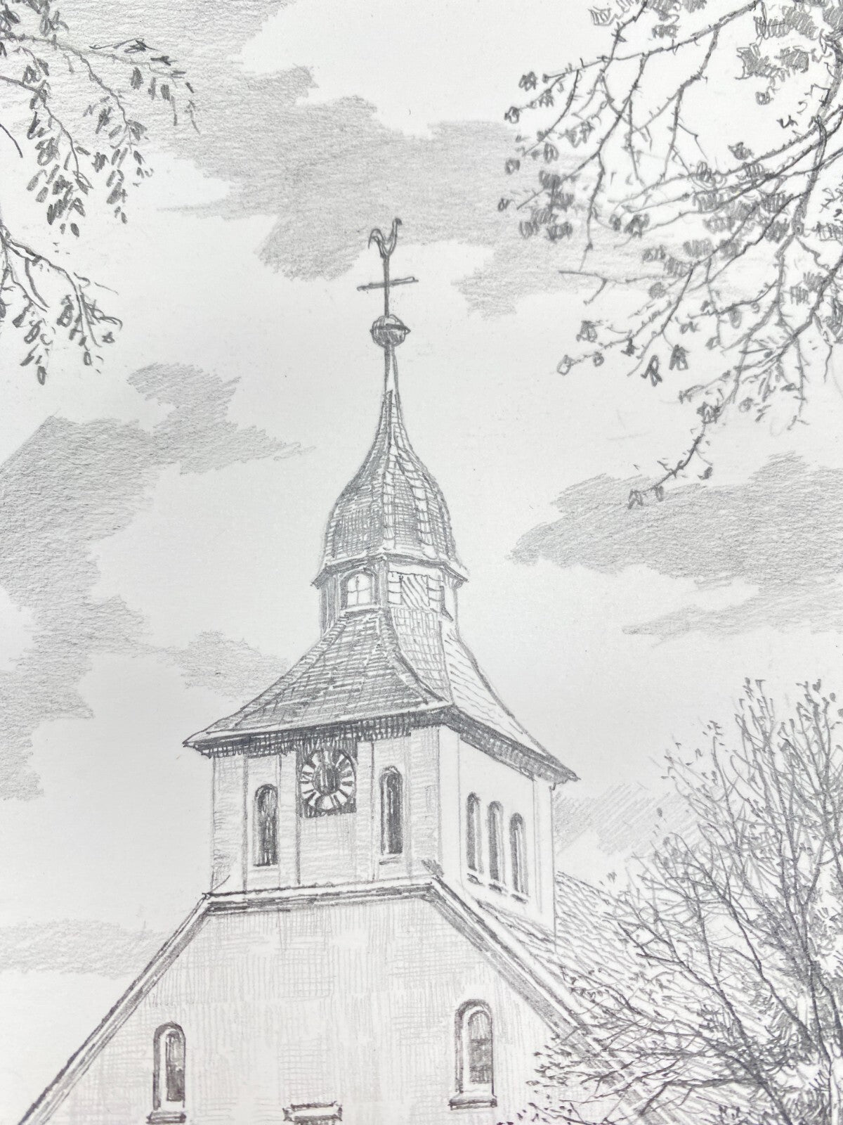 HEINZ WEHLISCH ZEICHNUNG WAGENFELD KIRCHE HANDSIGNIERT