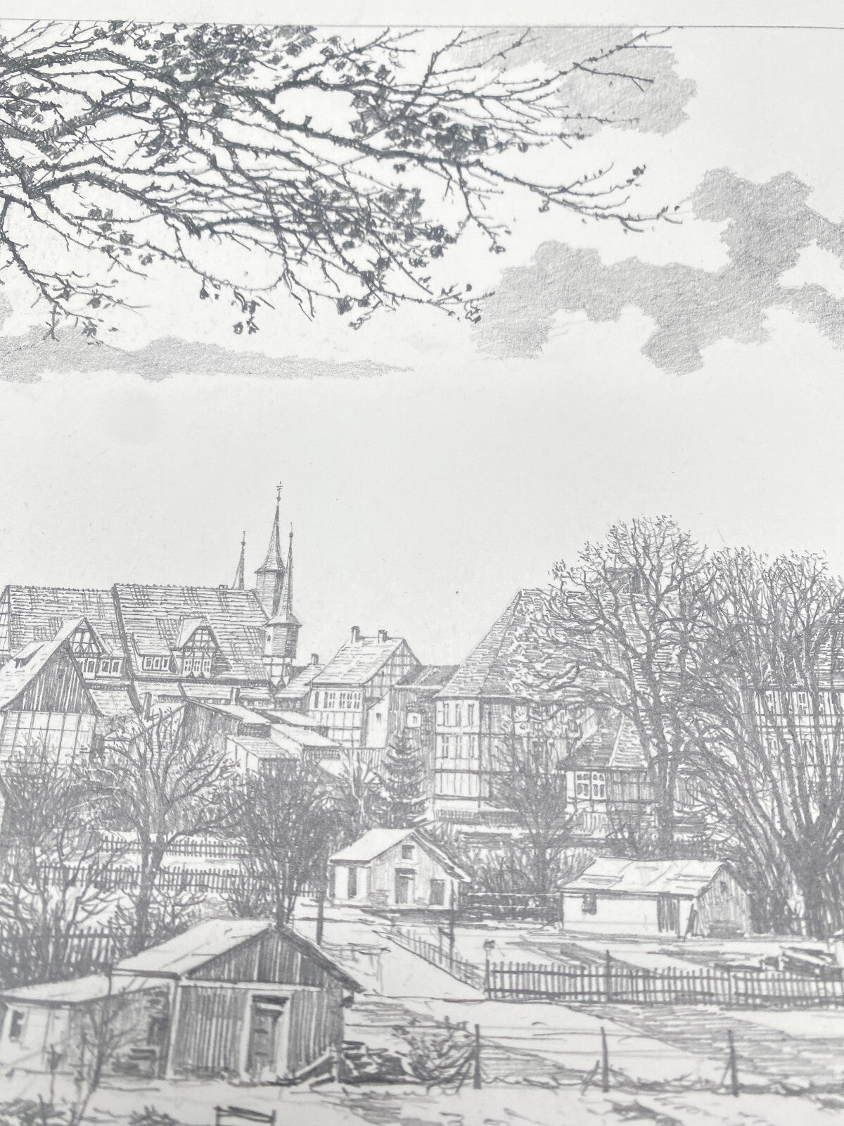 HEINZ WEHLISCH ZEICHNUNG DUDERSTADT EICHSFELD ST CYRIAKUS OBERKIRCHE HANDSIGNIER