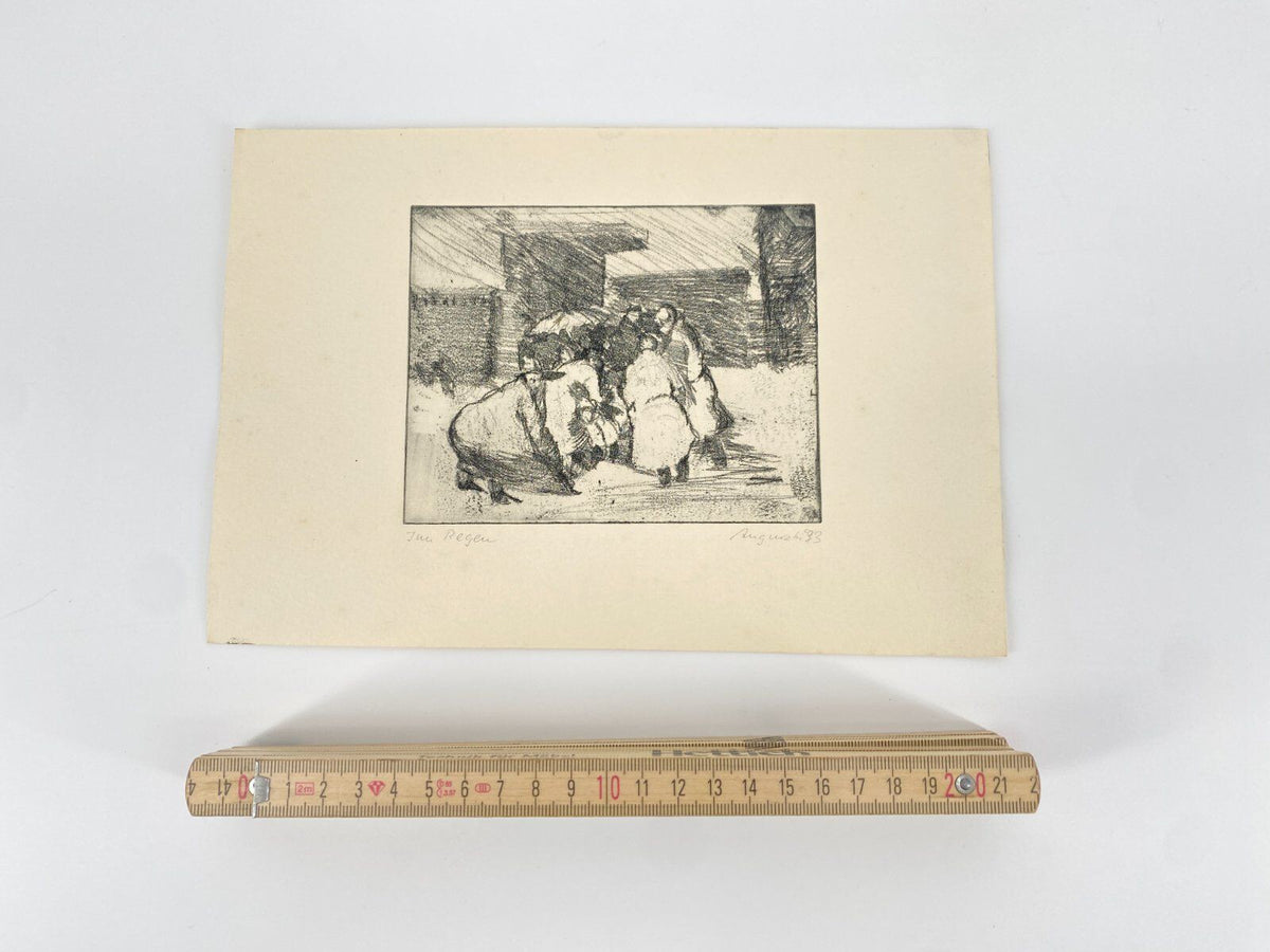* RADIERUNG IM REGEN M. AUGURZKI GRAFIK KUNST SIGNIERT 70ER 1973