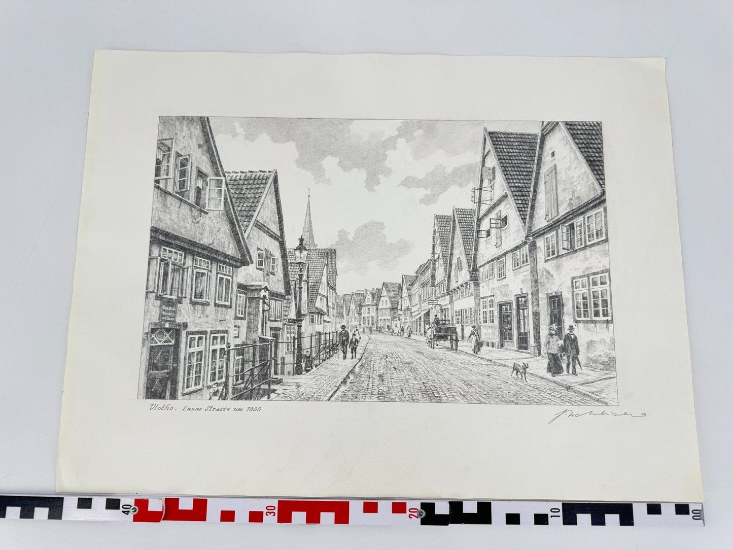 * HEINZ WEHLISCH ZEICHNUNG VLOTHO LANGE STRAßE UM 1900 ANSICHT SI