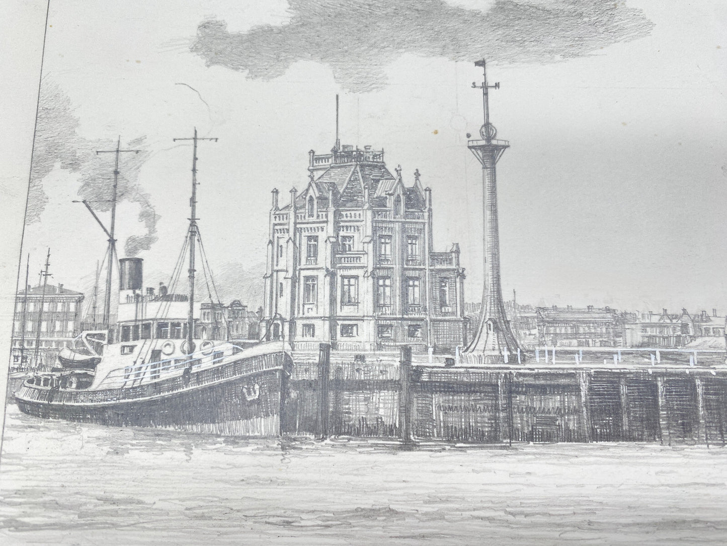 DEUTSCHER KÜNSTLER HEINZ WEHLISCH ZEICHNUNG CUXHAVEN ALTE LIEBE UM 1901 SIGNIERT