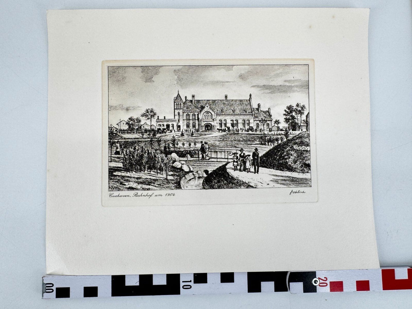 * HEINZ WEHLISCH ORIGINAL RADIERUNG CUXHAVEN BAHNHOF UM 1904 ANS
