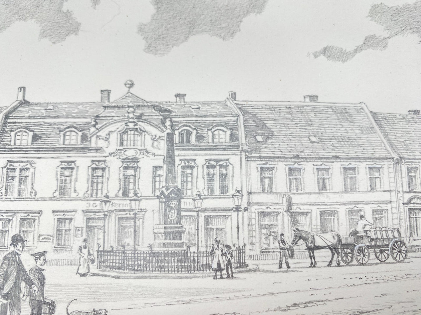KÜNSTLER HEINZ WEHLISCH ZEICHNUNG AHAUS WESTFALEN MARKT UM 1900 SIGNIERT