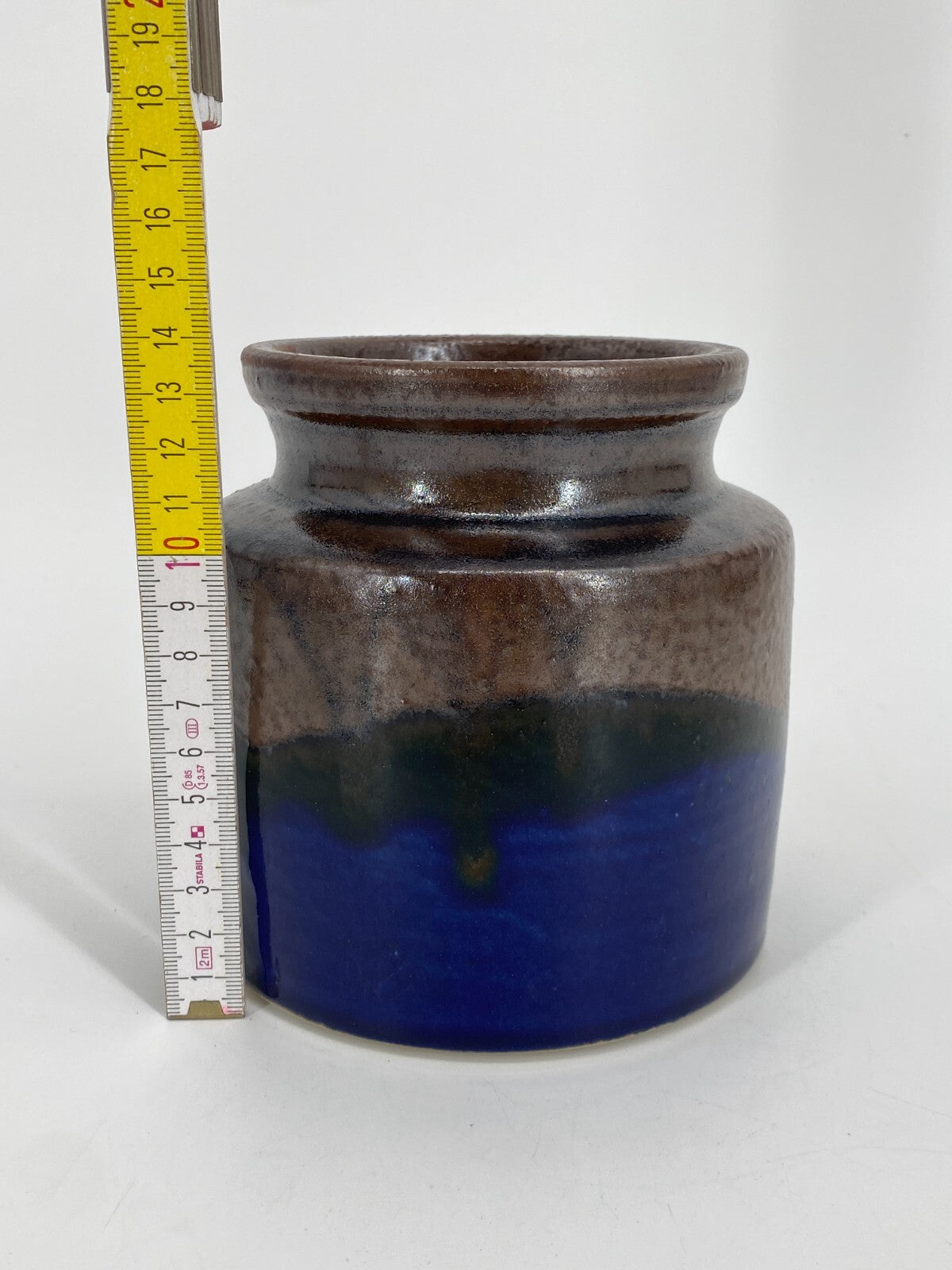 * MID CENTURY HUBERTUS MENZEL STUDIO KERAMIK VASE TOPF BLAU BRAUN 13,5CM