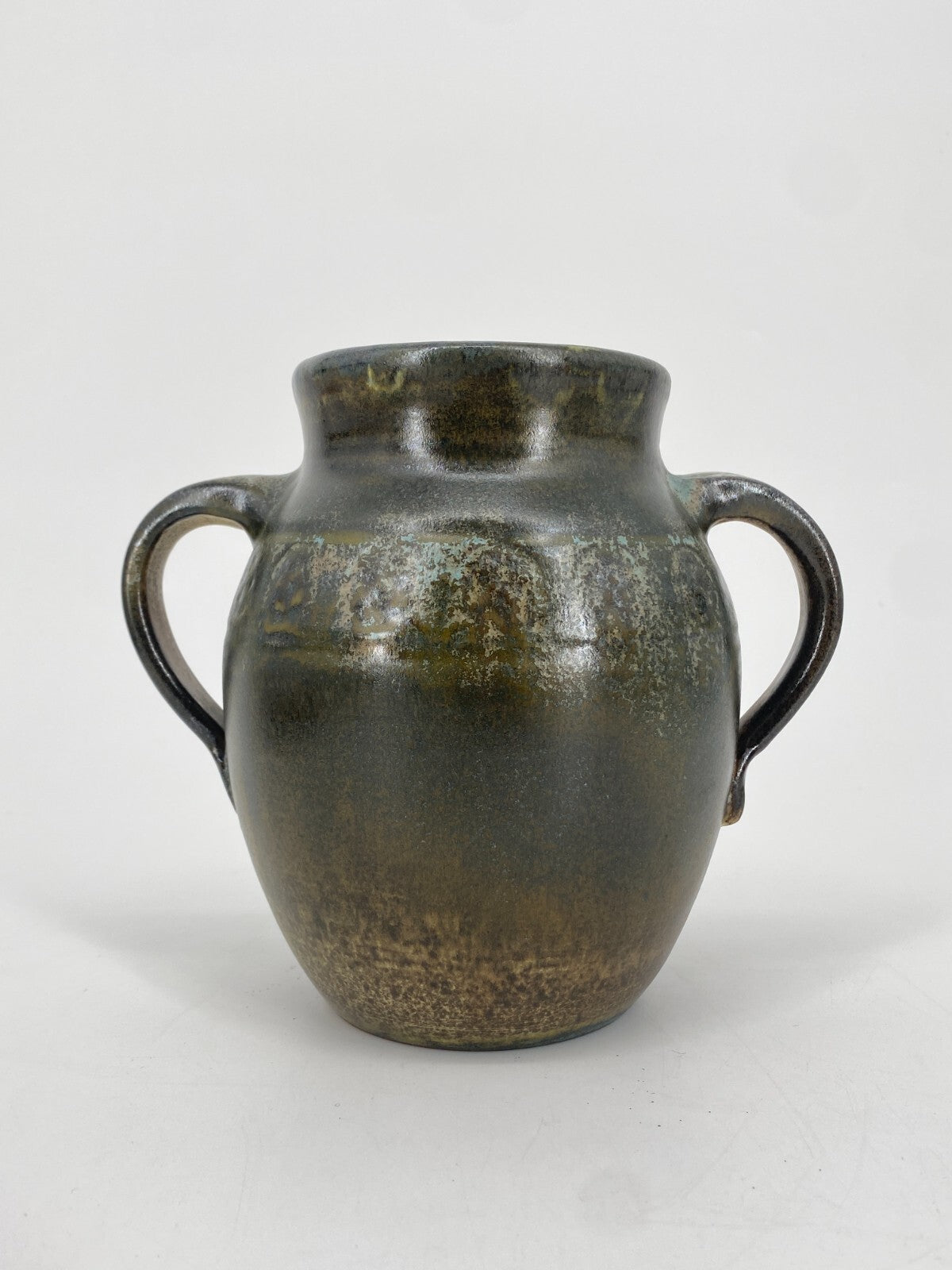 * STUDIO KERAMIK HENKEL VASE AMPHORE KRUG GEFÄß GRÜN BRAUN 15,5CM VINTAGE