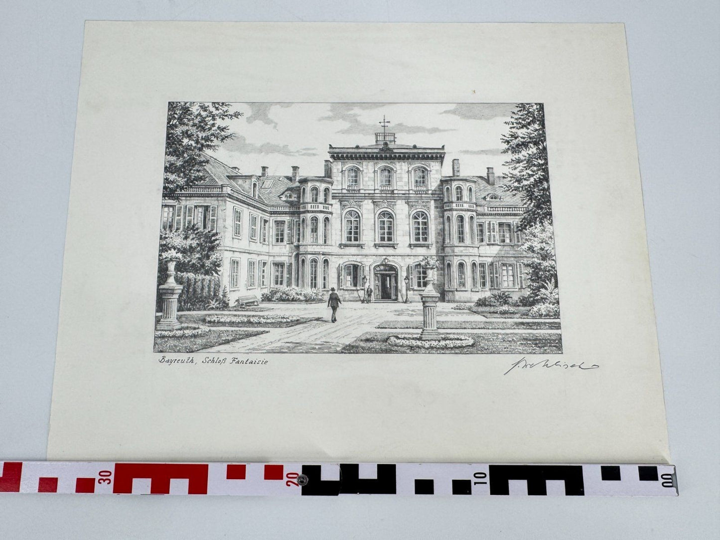 * HEINZ WEHLISCH ZEICHNUNG BAYREUTH SCHLOß FANTAISIE ANSICHT SIGNIERT
