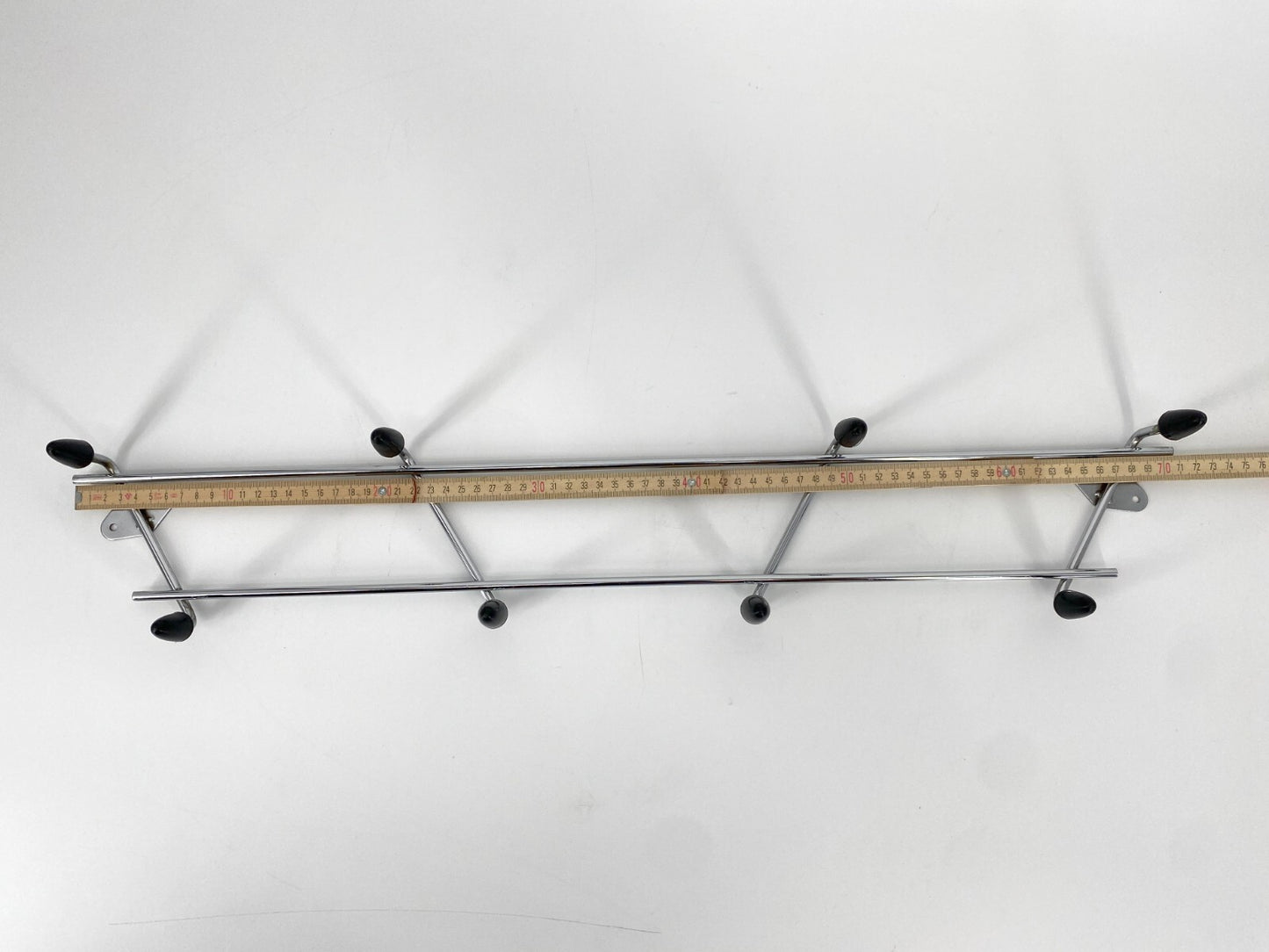 *GARDEROBE HAKENLEISTE 8 HAKEN VERCHROMT SCHWARZ MID CENTURY VINTAGE