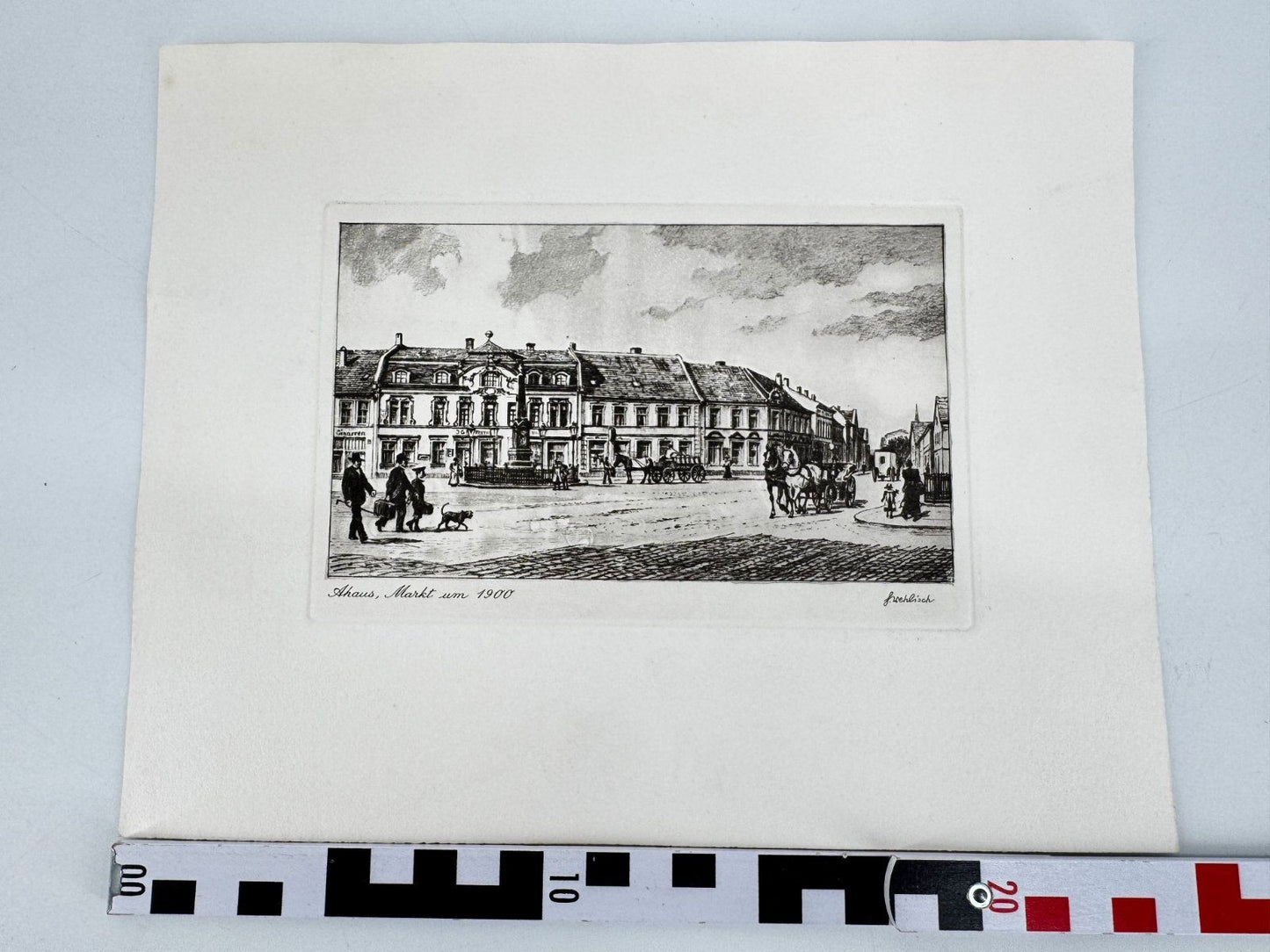 * HEINZ WEHLISCH ORIGINAL RADIERUNG AHAUS MARKT UM 1900 ANSICHT
