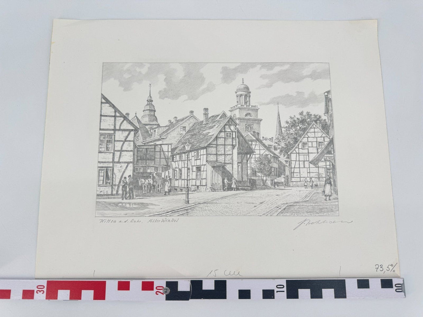 * HEINZ WEHLISCH ZEICHNUNG WITTEN RUHR ALTER WINKEL ANSICHT SIGNI