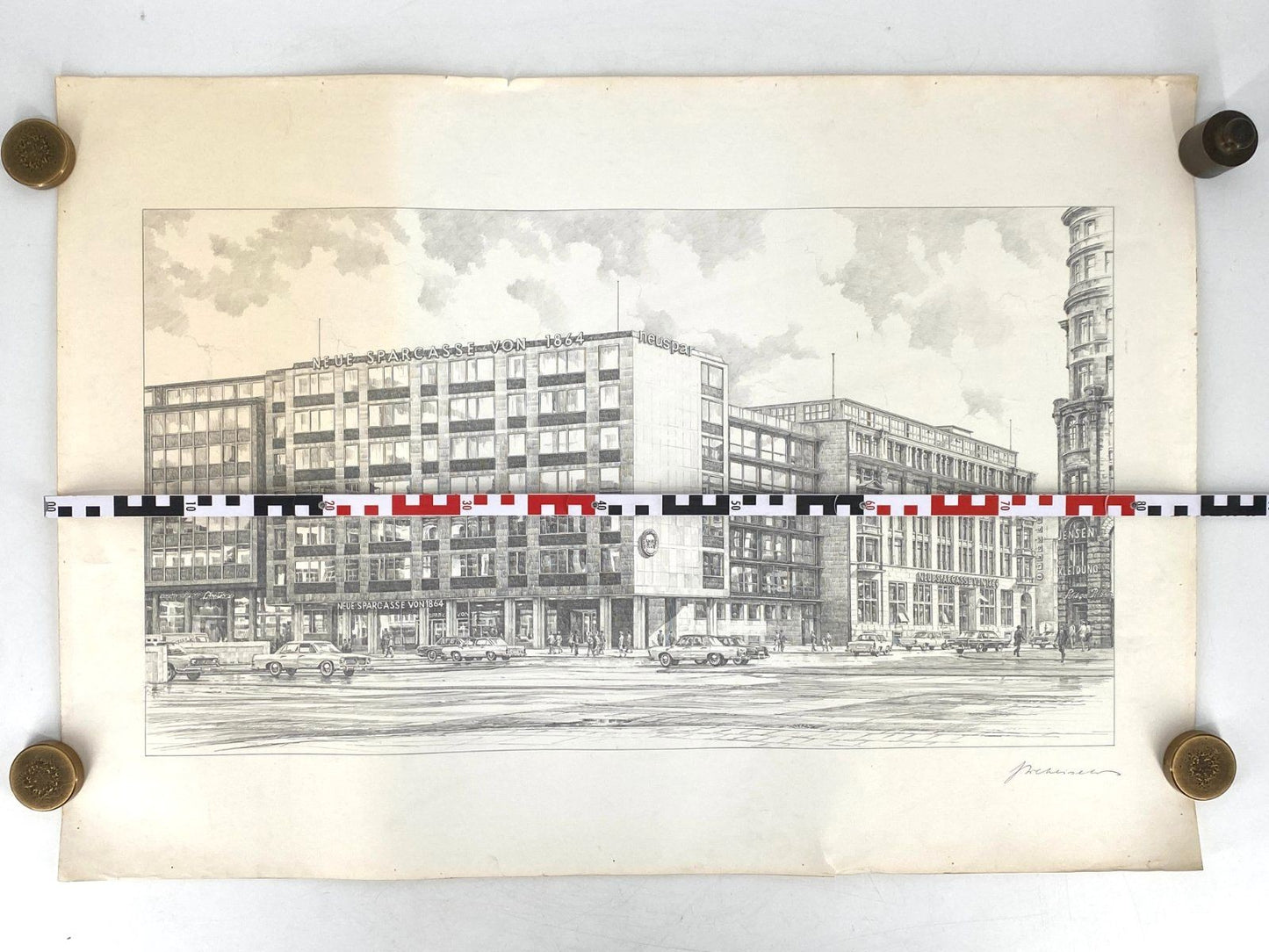 *GRAFIK HANDZEICHNUNG HEINZ WEHLISCH HAMBURG SPARCASSE SIGN. GLOCKENGIEßERWALL