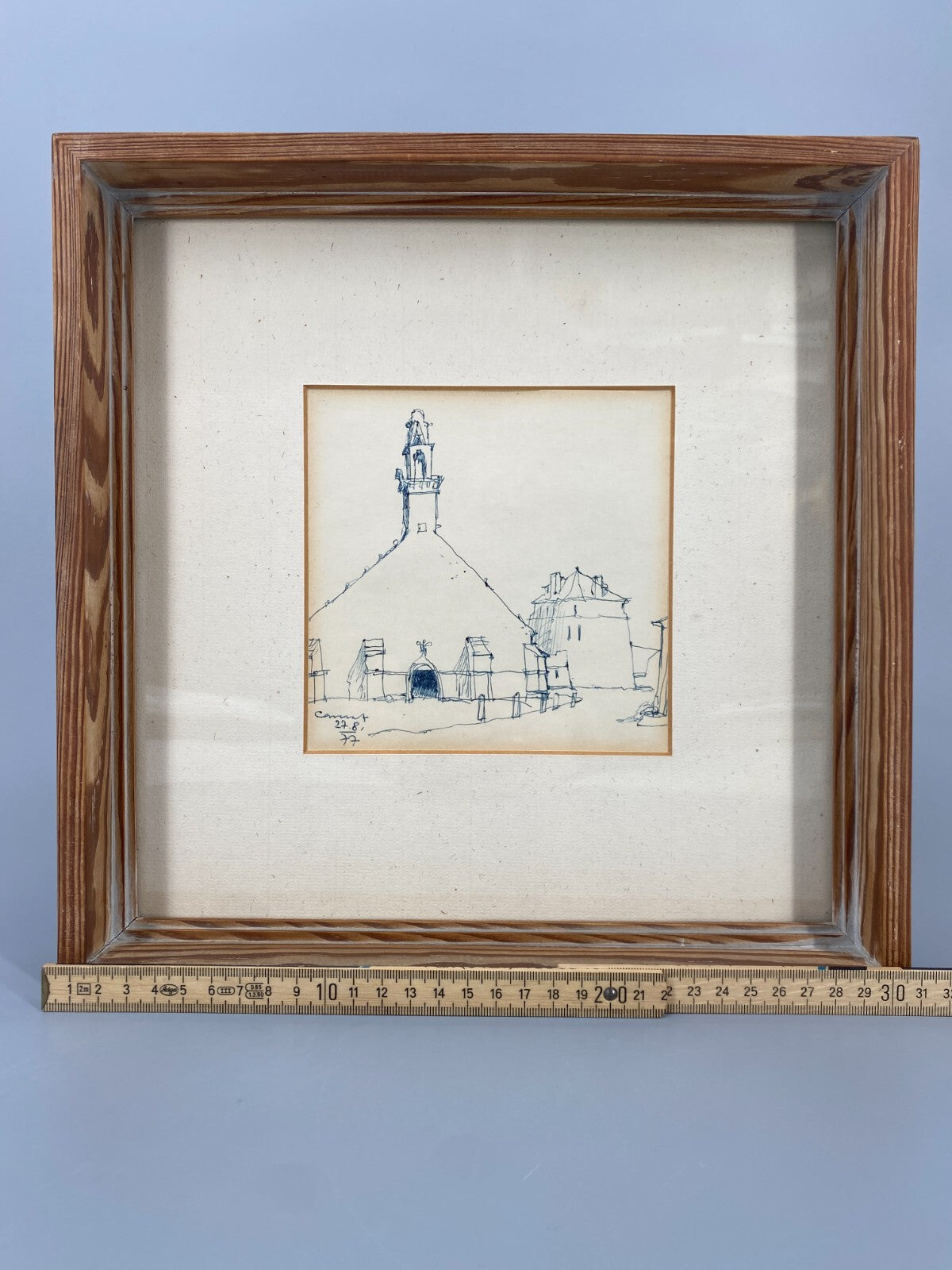 *KUGELSCHREIBERZEICHNUNG ENTWURF SKIZZE CAMARET-SUR-MER KAPELLE 1977 FRANKREICH
