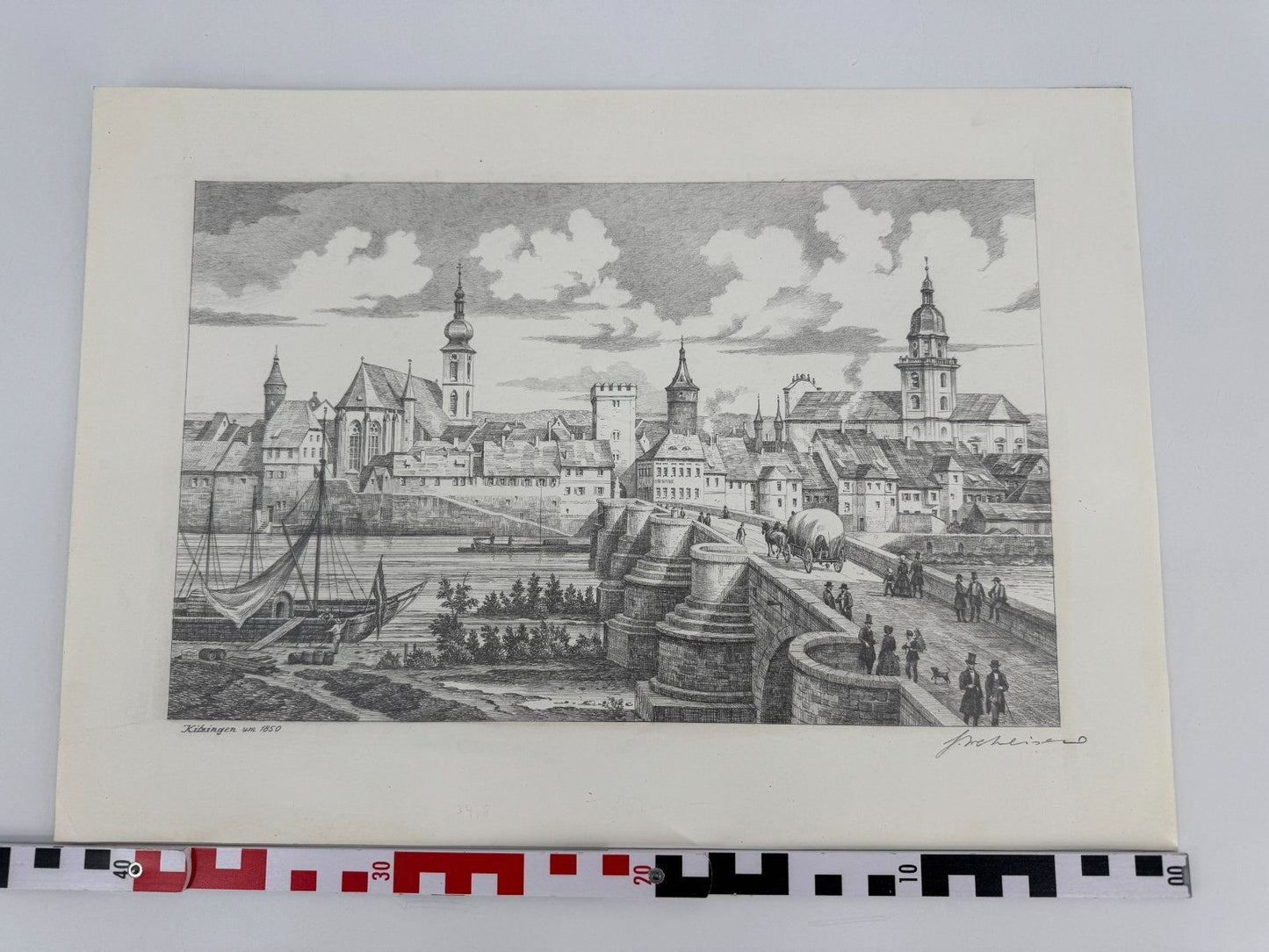 * HEINZ WEHLISCH ZEICHNUNG KITZINGEN UM 1850 ANSICHT SIGNIERT