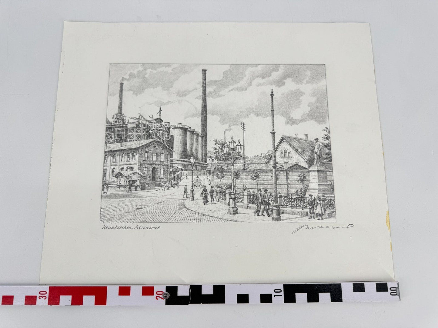 * HEINZ WEHLISCH ZEICHNUNG NEUNKIRCHEN EISENWERK ANSICHT SIGNIERT