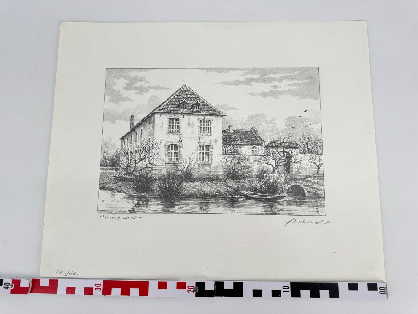 * HEINZ WEHLISCH ZEICHNUNG DORENBURG KREFELD UM 1900 ANSICHT SIGNIERT